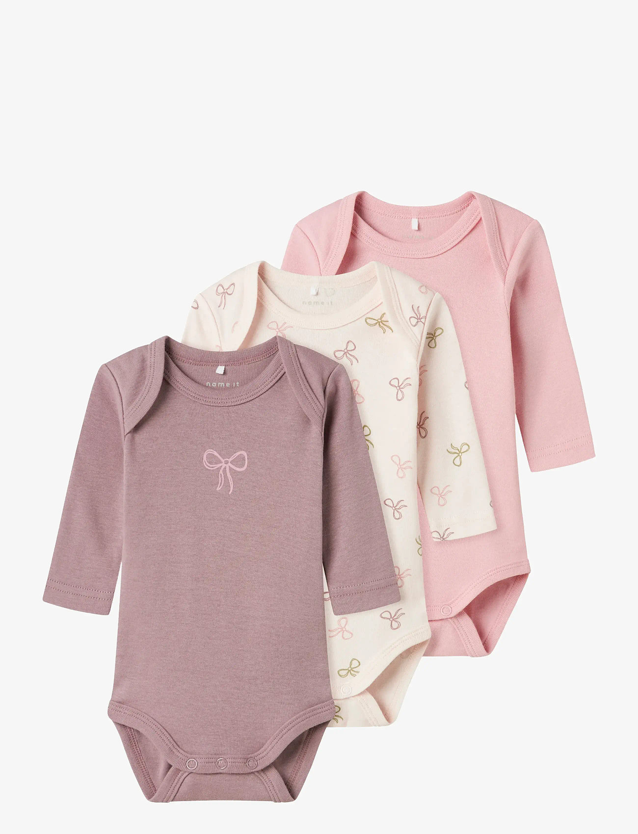 name it - NBFBODY 3P LS BARELY PINK BOW NOOS - rompers in multipack - barely pink - 0