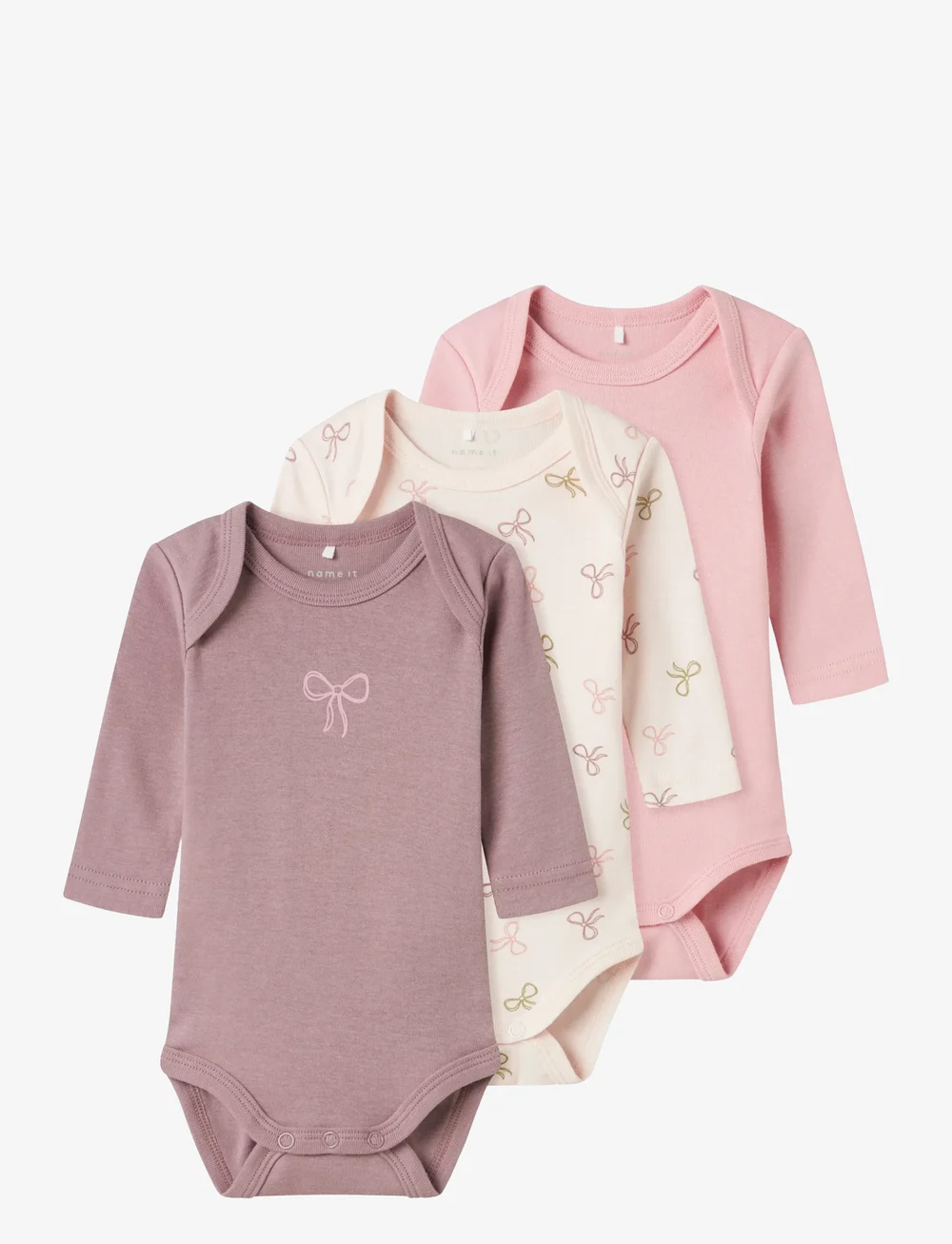 name it - NBFBODY 3P LS BARELY PINK BOW NOOS - komplety body - barely pink - 0