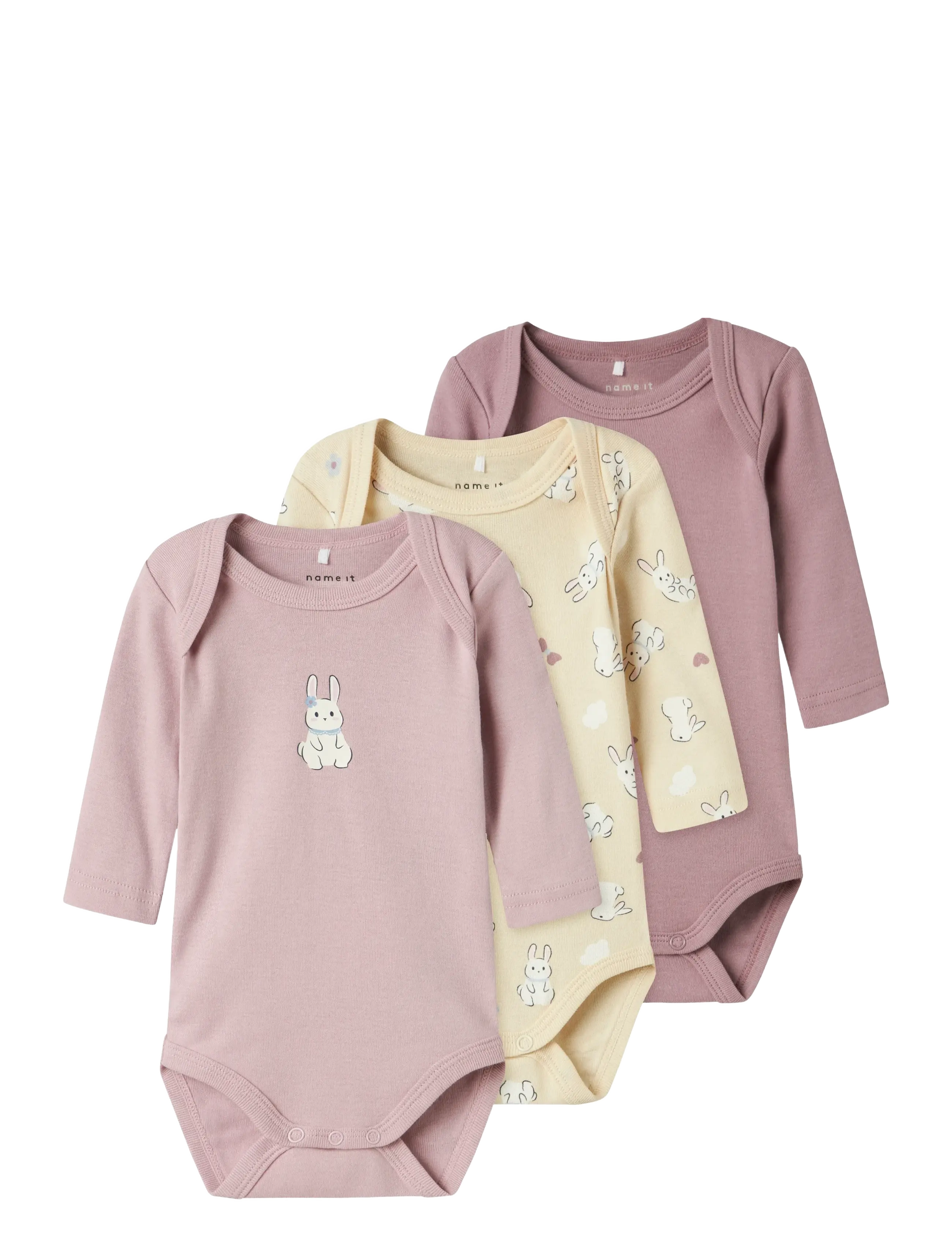 name it - NBFBODY 3P LS SUMMR SAND RABBIT NOOS - lot de plusieurs bodies - summer sand - 1
