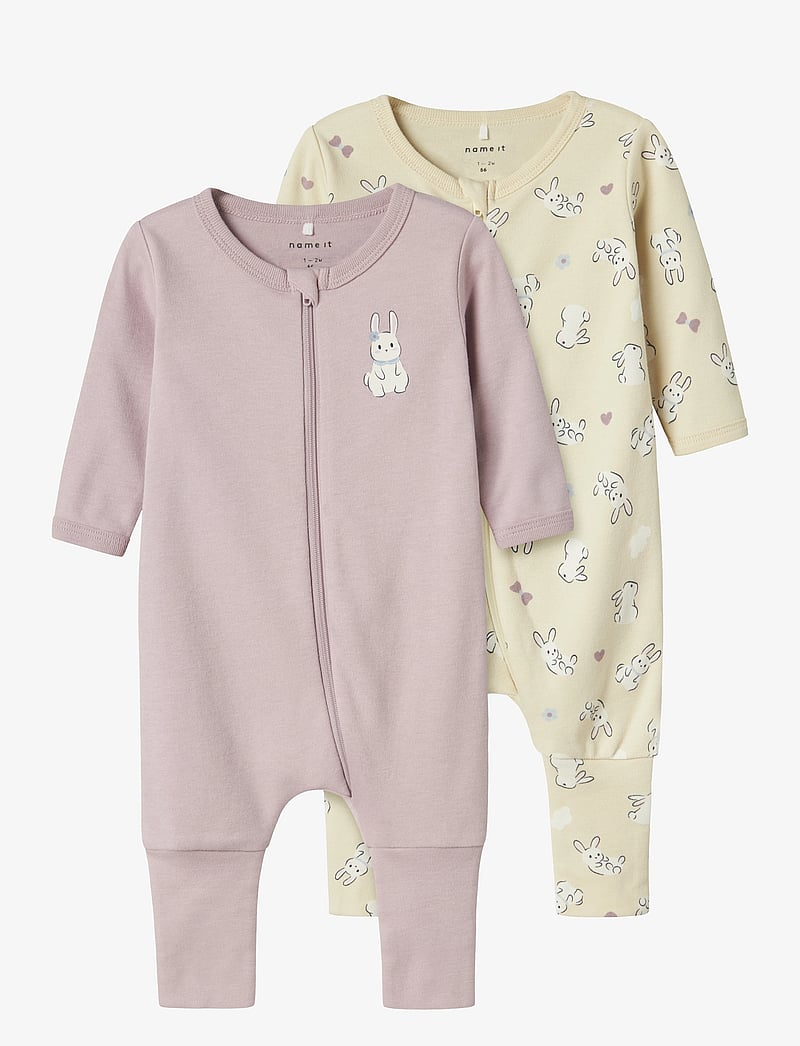 name it - NBFNIGHTSUIT 2P ZIP FF SAND RABBIT NOOS - summer sand - 0