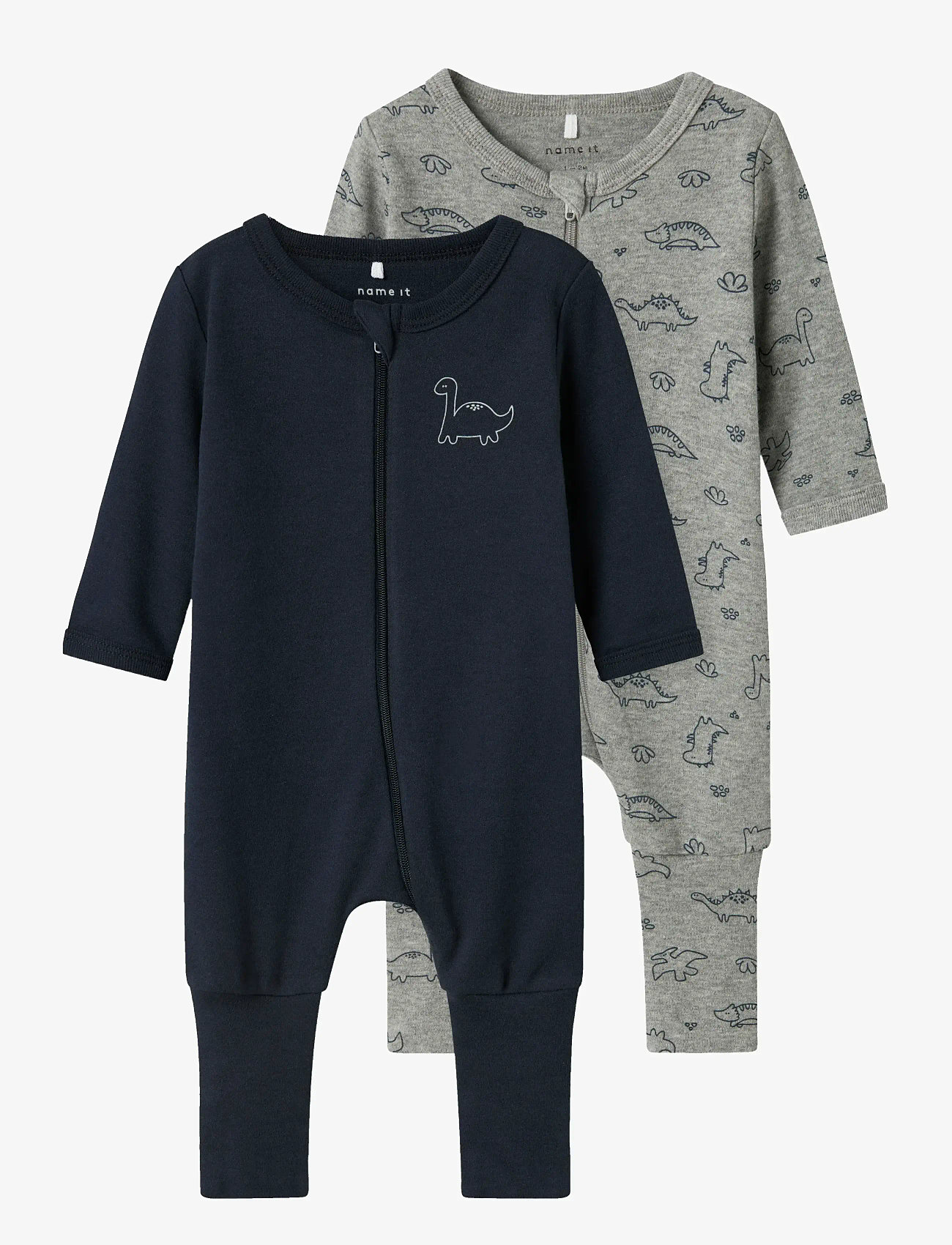 name it - NBMNIGHTSUIT 2P ZIP FF GREY DINO NOOS - magamiskombinesoonid - grey melange - 0