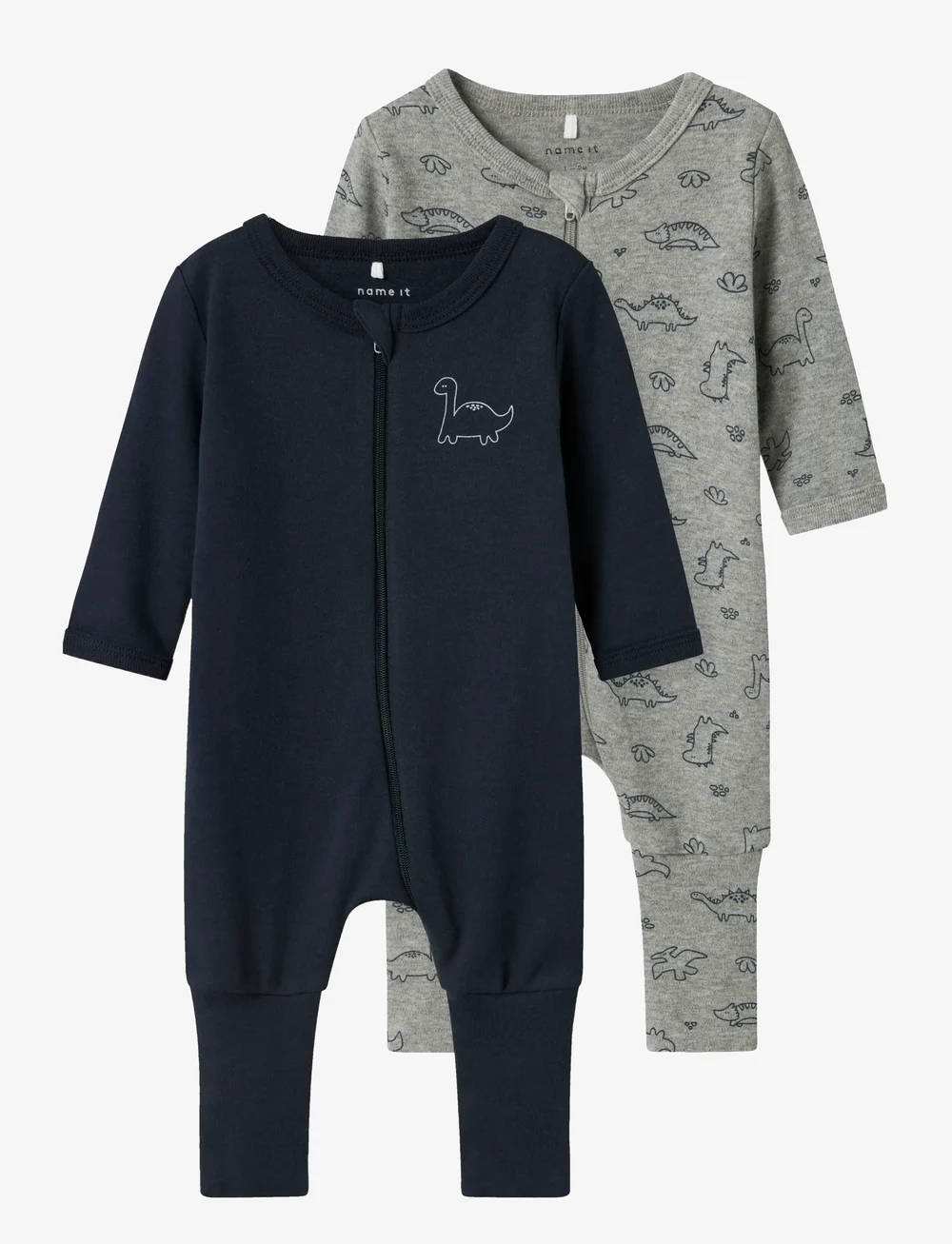 name it - NBMNIGHTSUIT 2P ZIP FF GREY DINO NOOS - sovoveraller - grey melange - 1