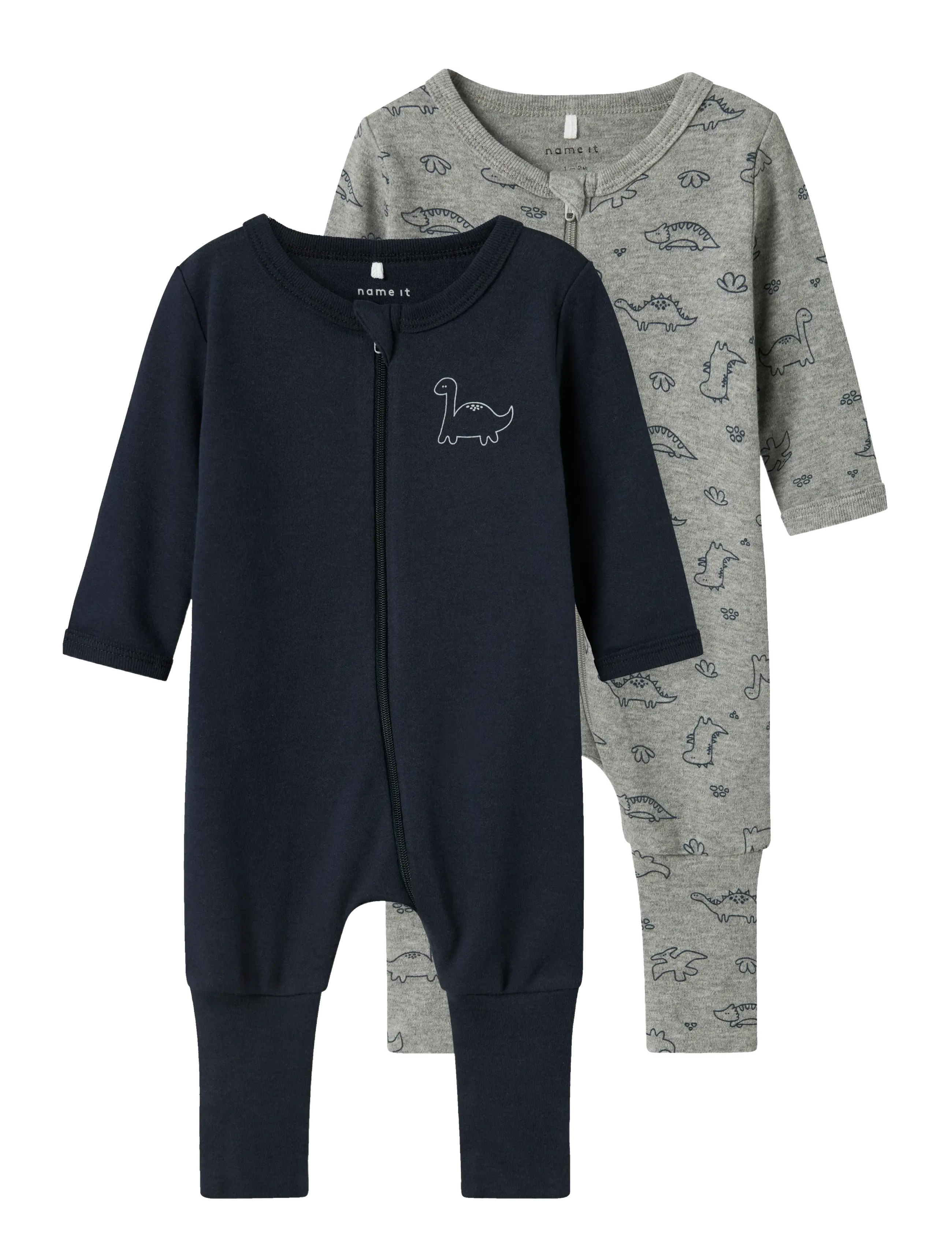 name it NBMNIGHTSUIT 2P ZIP FF GREY DINO NOOS - Riided - GREY MELANGE / grey