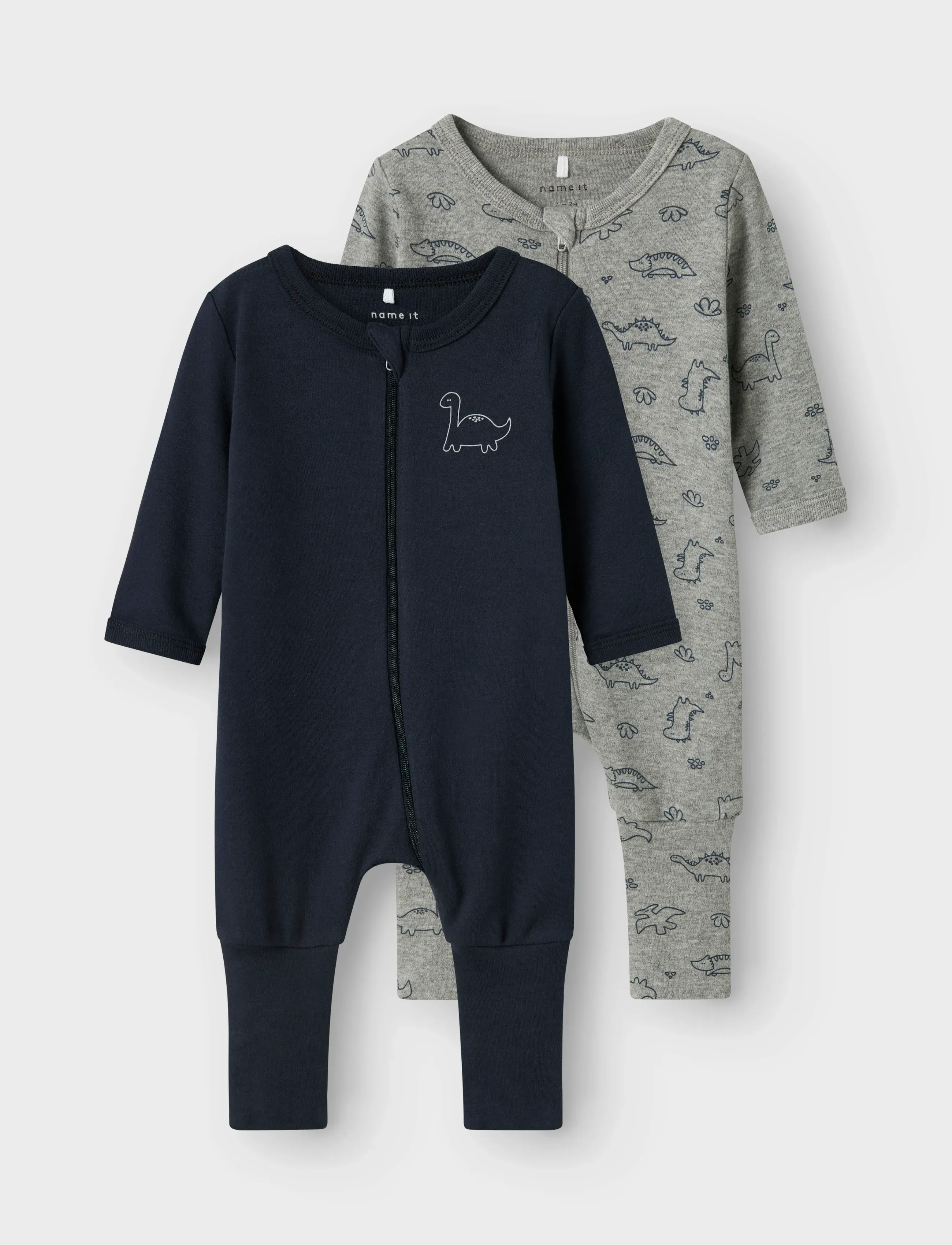 name it Nbmnightsuit 2P Zip Ff Grey Dino Noos, 68, Pyjamas, Grau - Pyjamas Onesie, Kinder