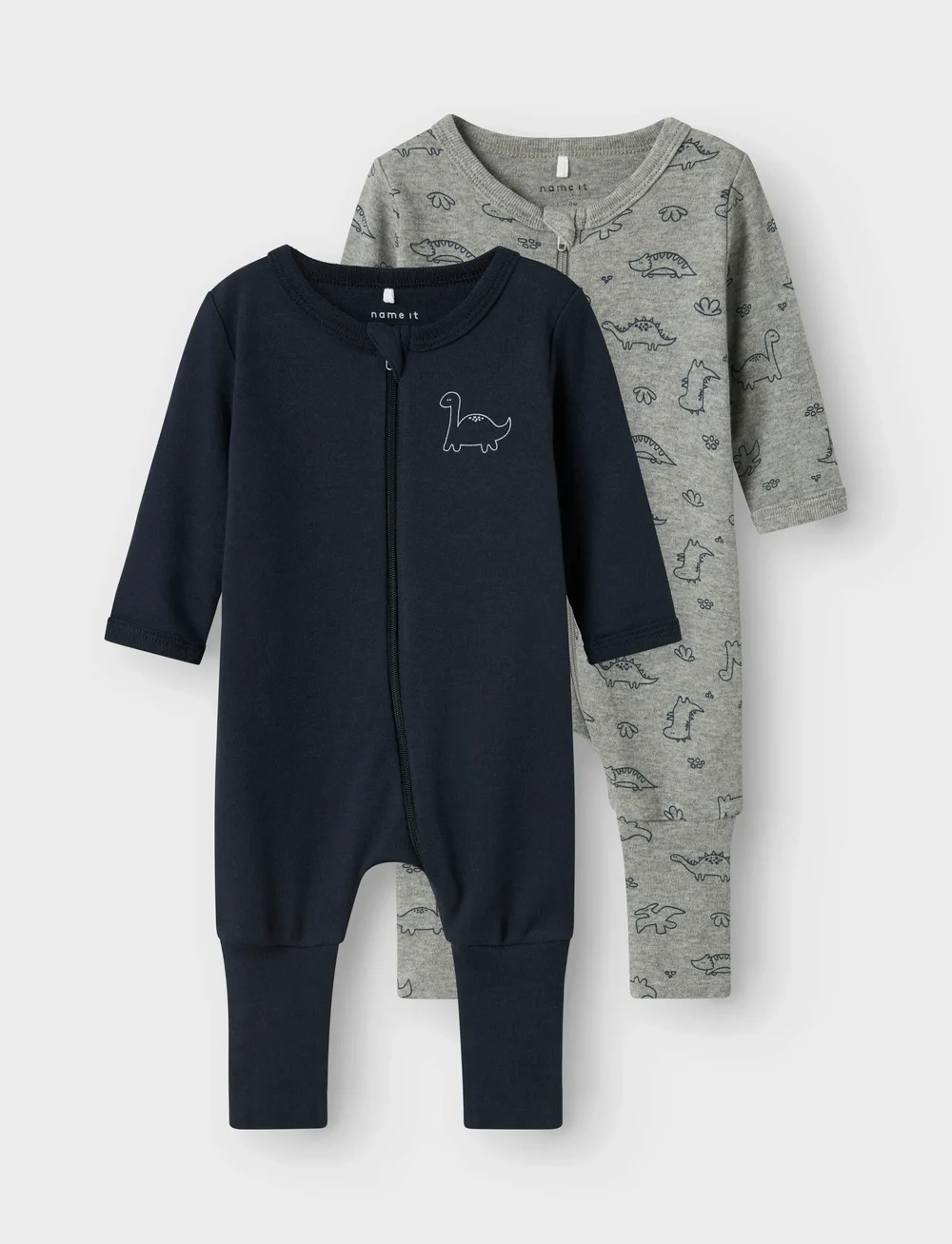 name it - NBMNIGHTSUIT 2P ZIP FF GREY DINO NOOS - sovoveraller - grey melange - 0
