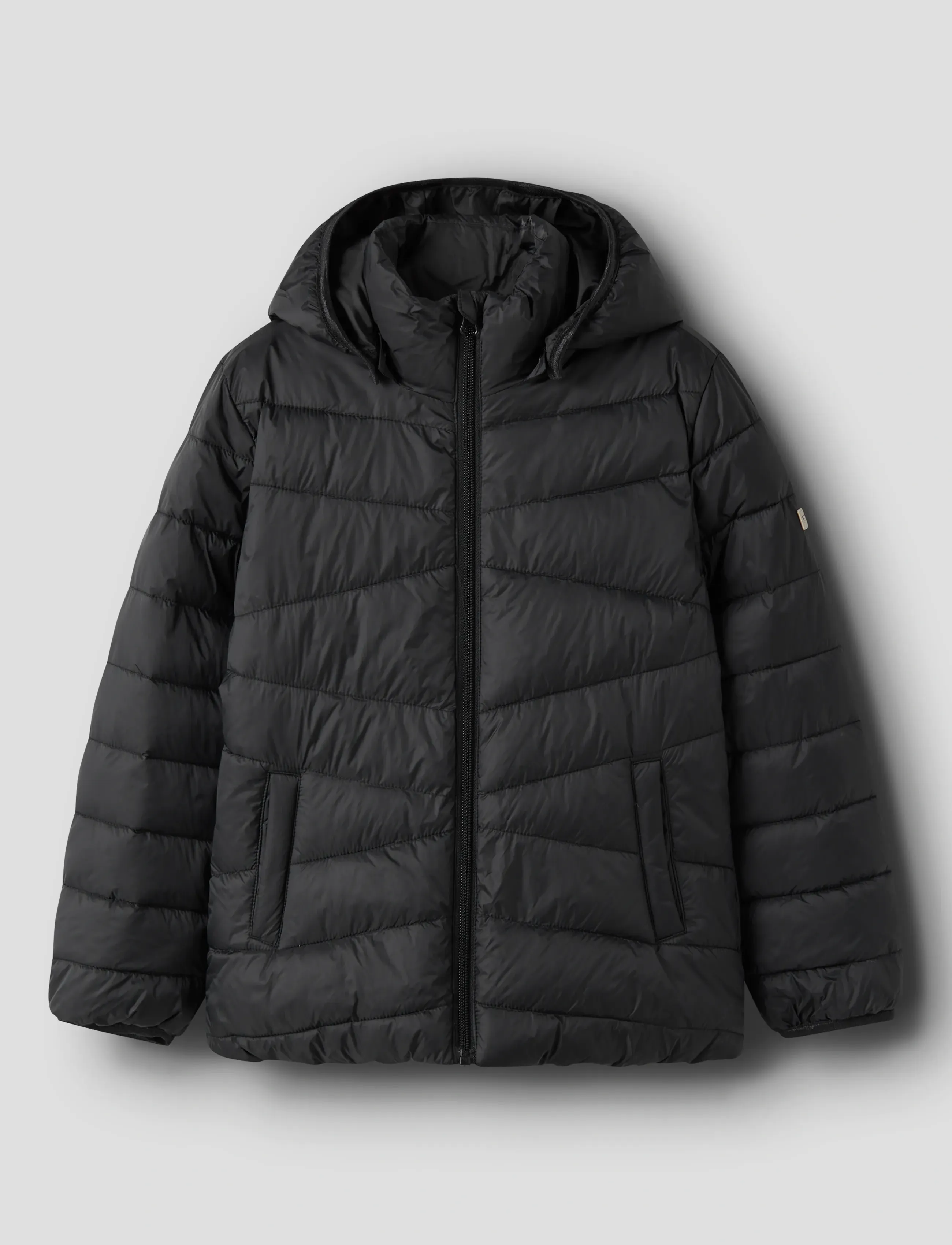 name it Nkfmarble Jacket Pb, Børn, Vatteret Hættejakke, Sort, Str: 128