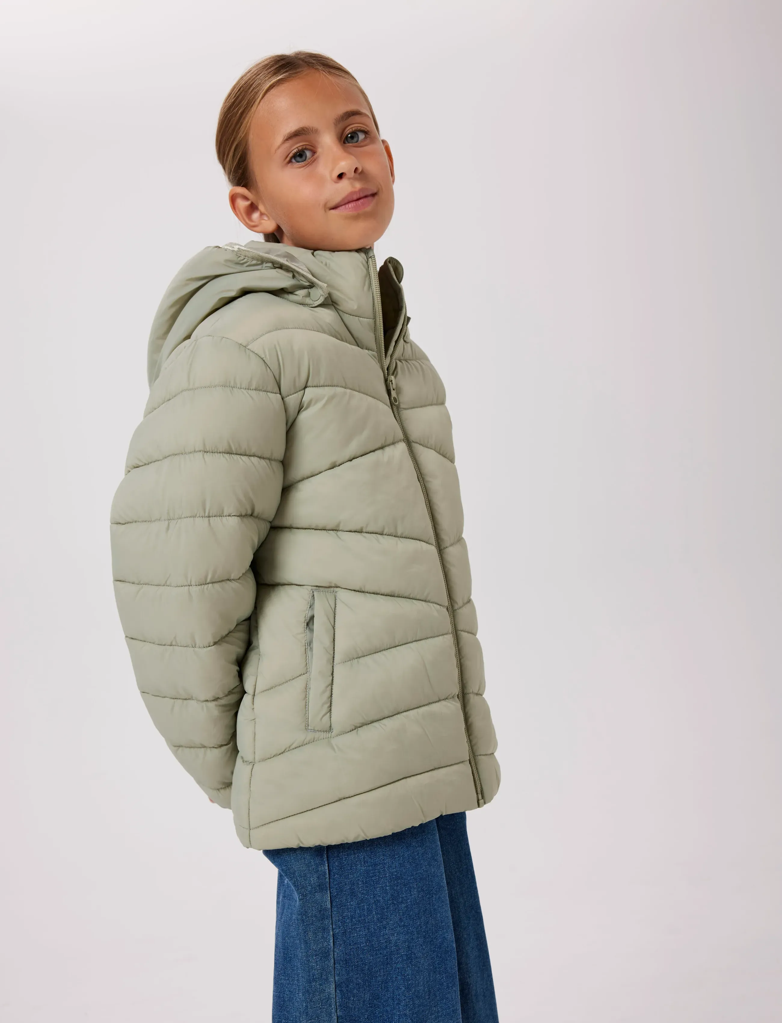 name it Nkfmarble Jacket Pb, Børn, Vatteret Hættejakke, Grøn, Str: 128