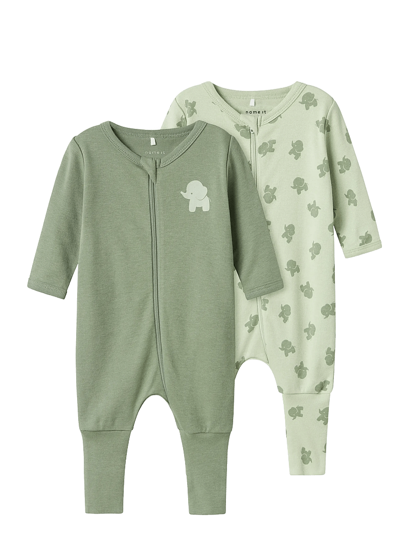 name it - NBMNIGHTSUIT 2P ZIP FF SEA ELEPHANT NOOS - magamiskombinesoonid - sea foam - 1