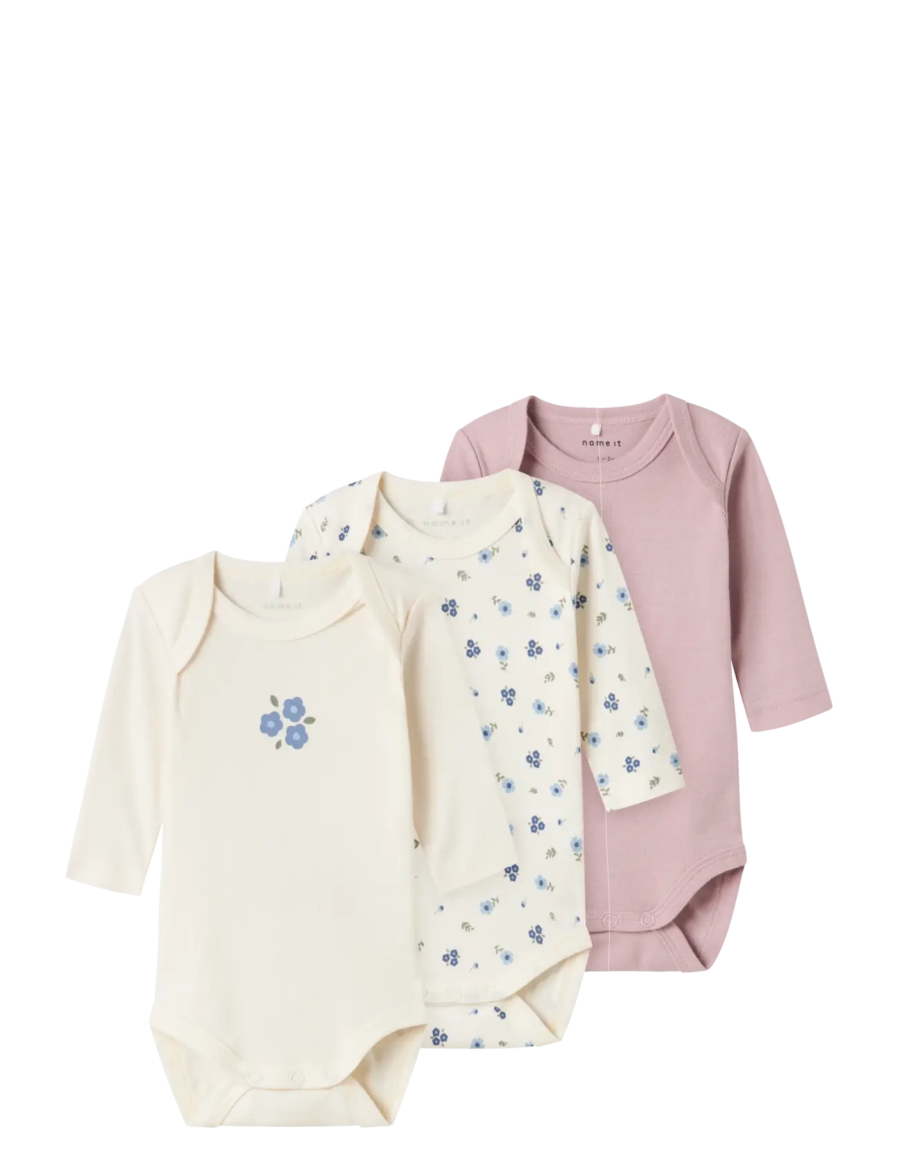 name it NBFBODY 3P LS JET STREAM FLOWER NOOS - Bodide mitmikpakk - JET STREAM / beige