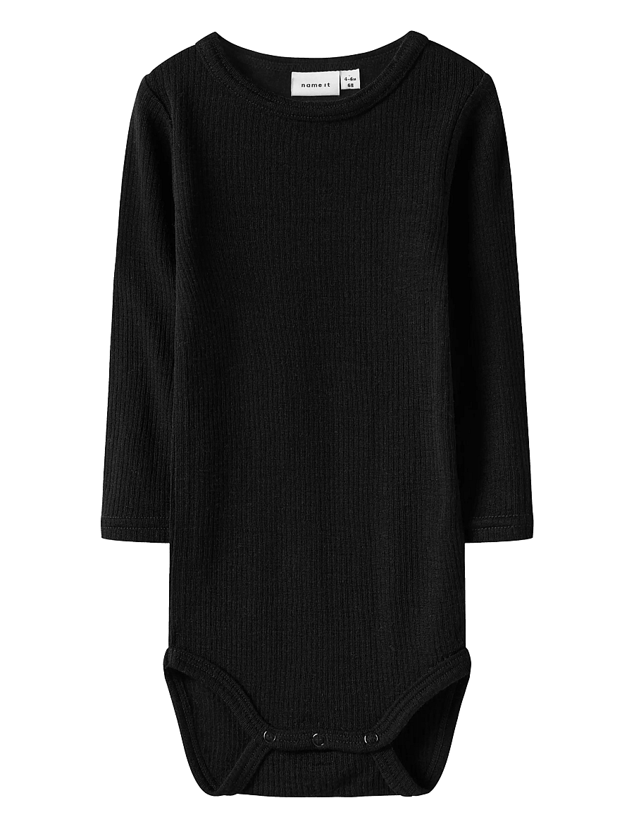name it - NBNWAX WOOL RIB LS BODY NOOS - underställ baby - black - 1