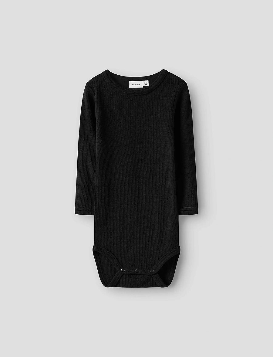 name it - NBNWAX WOOL RIB LS BODY NOOS - underställ baby - black - 0