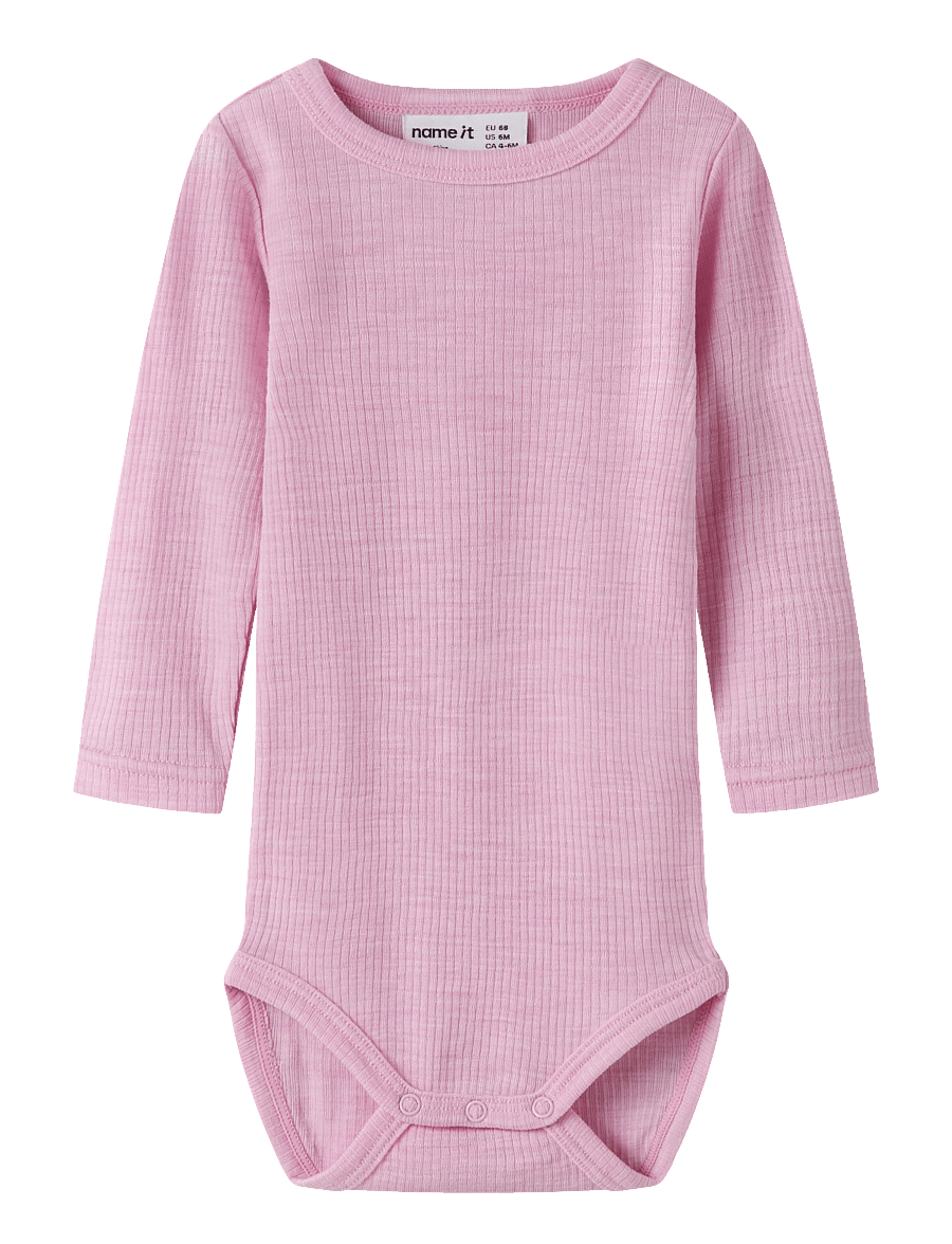 name it - NBNWAX WOOL RIB LS BODY NOOS - beebi alusriided - full blooming pink - 0