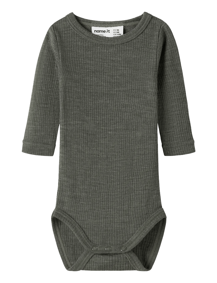 name it - NBNWAX WOOL RIB LS BODY NOOS - underställ baby - mulled basil - 0