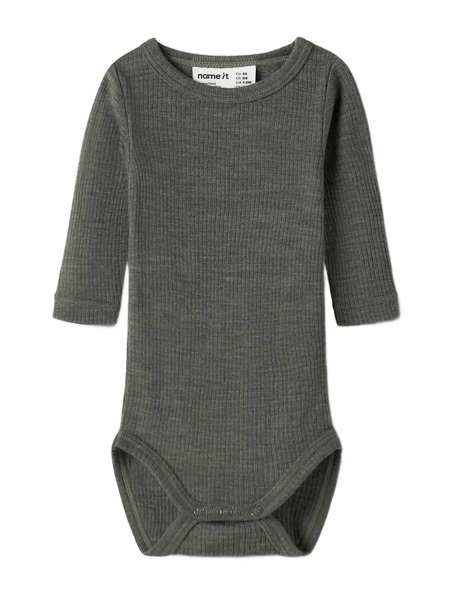 name it - NBNWAX WOOL RIB LS BODY NOOS - underställ baby - mulled basil - 2