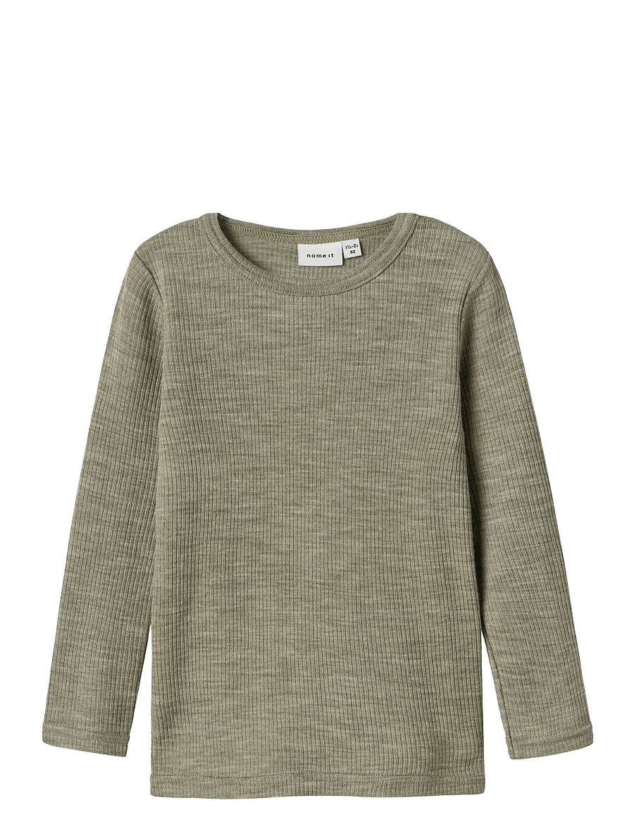 name it - NMNWAX WOOL RIB LS TOP NOOS - długi rękaw - dried sage - 1