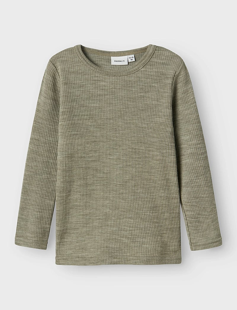 name it - NMNWAX WOOL RIB LS TOP NOOS - långärmade t-shirts - dried sage - 0