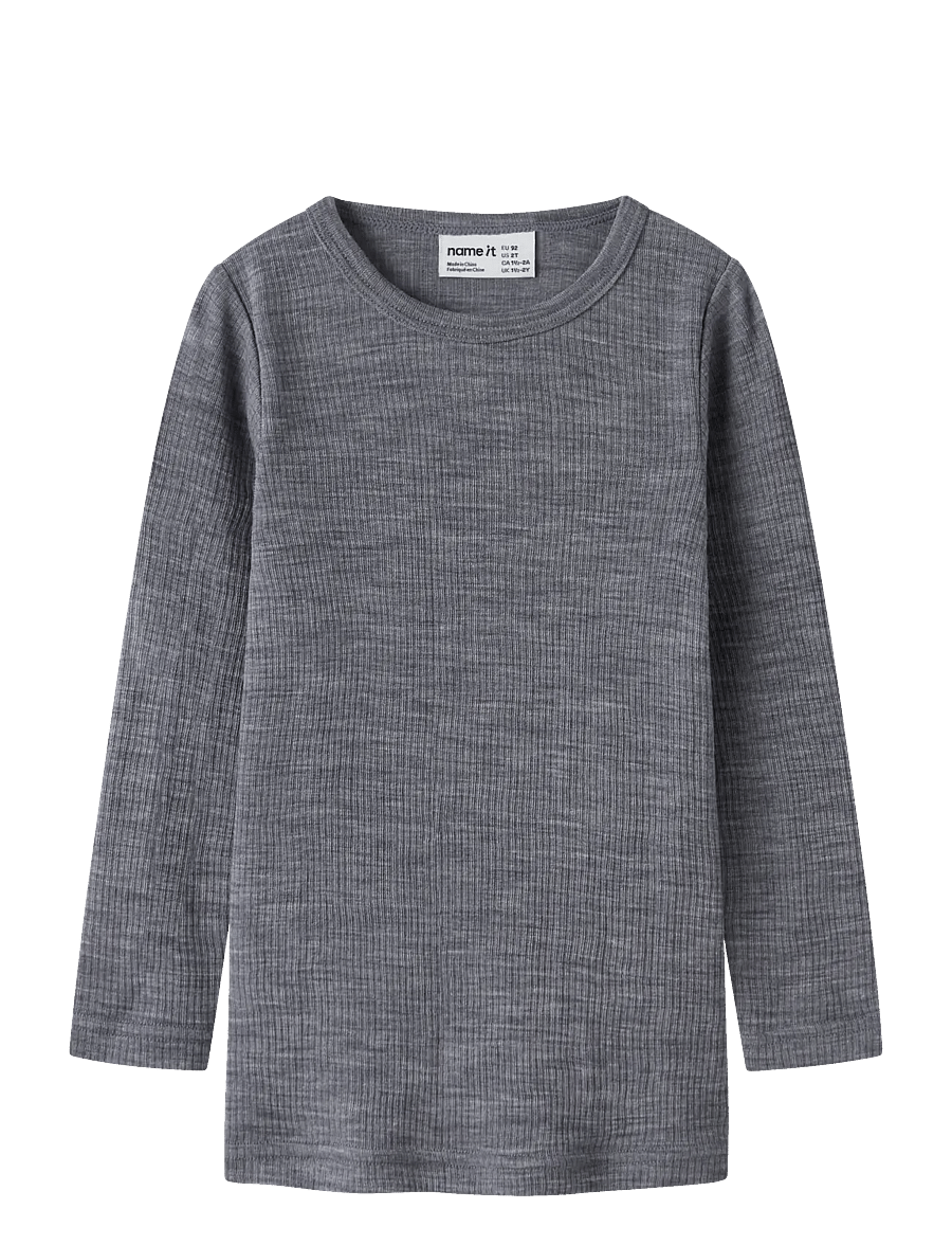 name it - NMNWAX WOOL RIB LS TOP NOOS - t-krekli ar garām piedurknēm - folkstone gray - 0