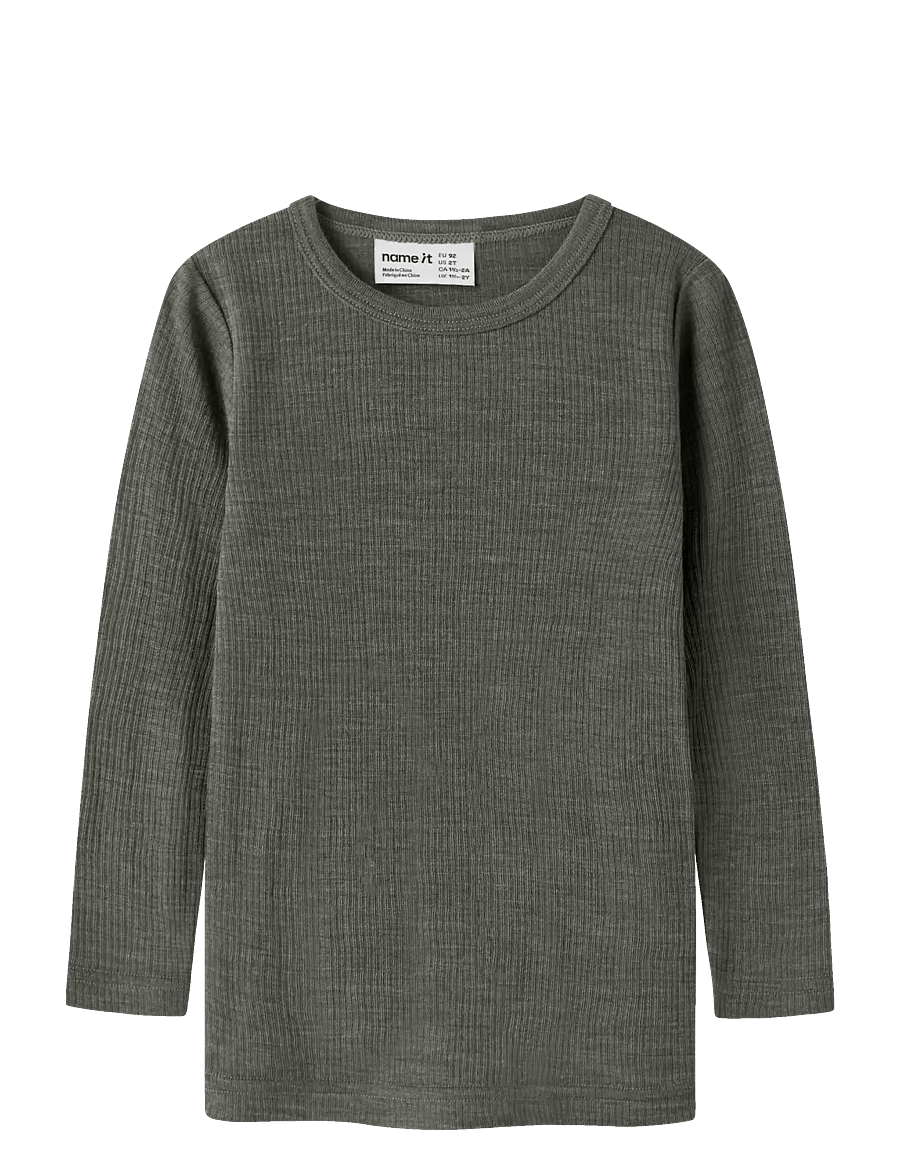 name it - NMNWAX WOOL RIB LS TOP NOOS - langærmede t-shirts - mulled basil - 0