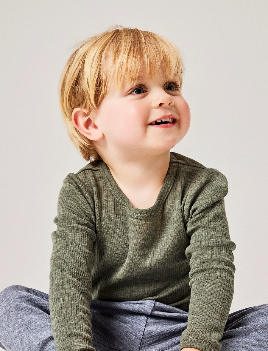 name it - NMNWAX WOOL RIB LS TOP NOOS - langærmede t-shirts - mulled basil - 4