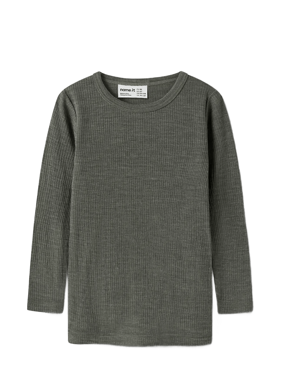 name it - NMNWAX WOOL RIB LS TOP NOOS - langærmede t-shirts - mulled basil - 2
