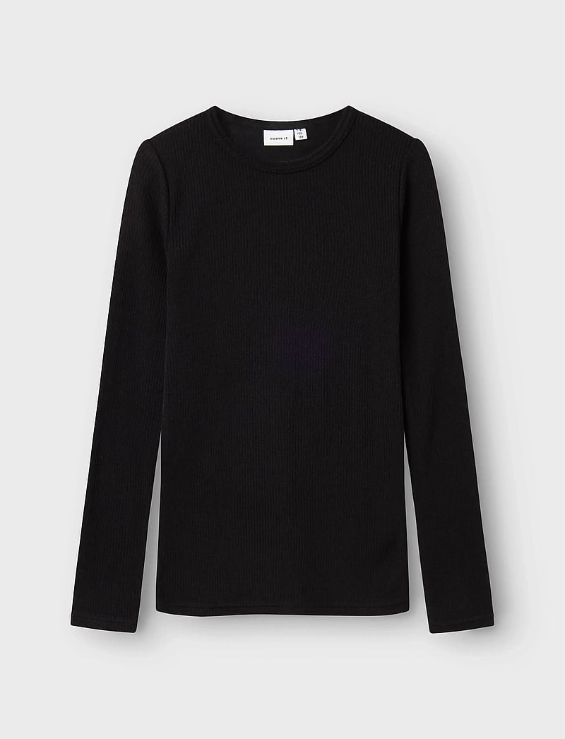 name it - NKNWAX WOOL RIB LS TOP - pikkade varrukatega t-särgid - black - 0