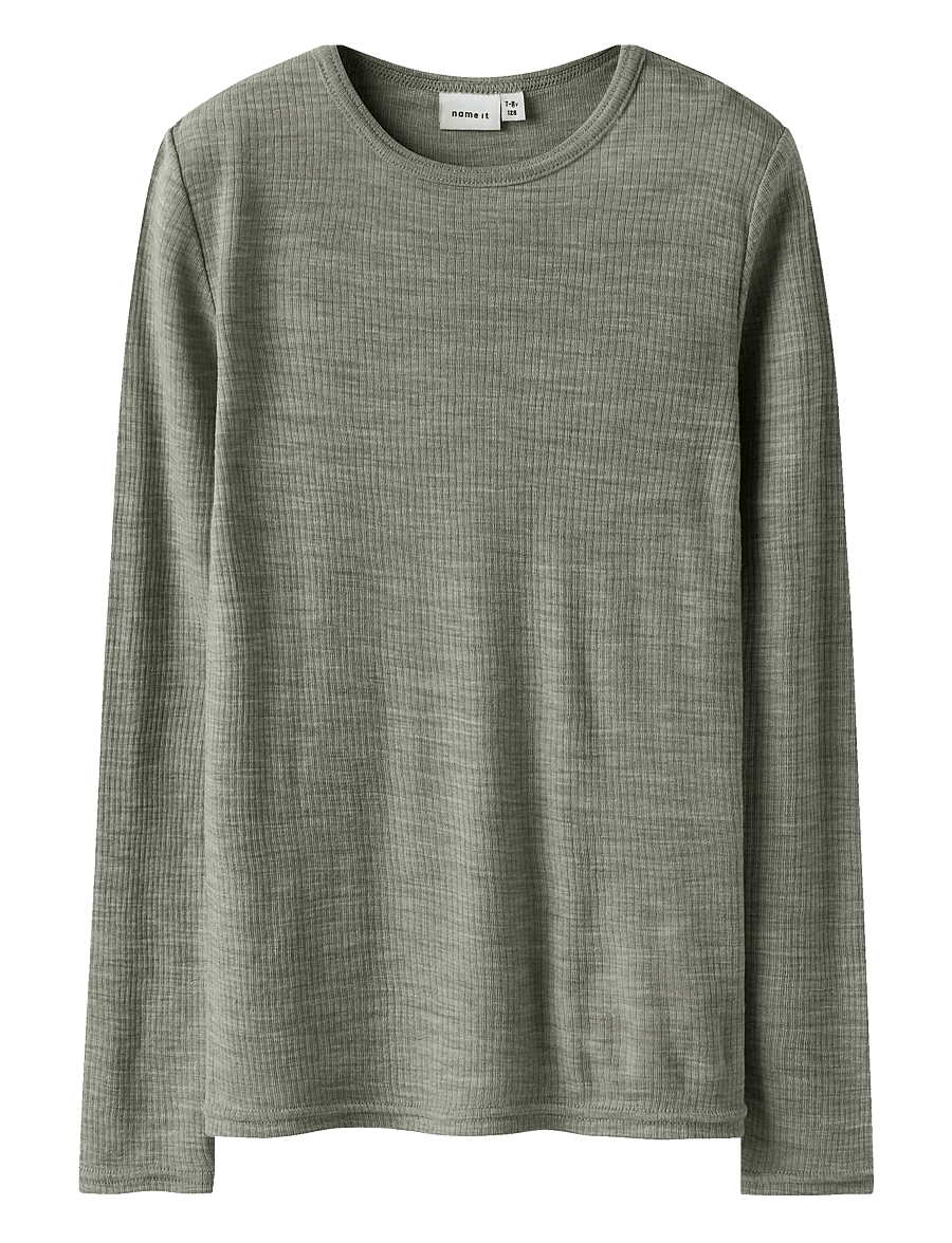 name it - NKNWAX WOOL RIB LS TOP - långärmade t-shirts - dried sage - 0