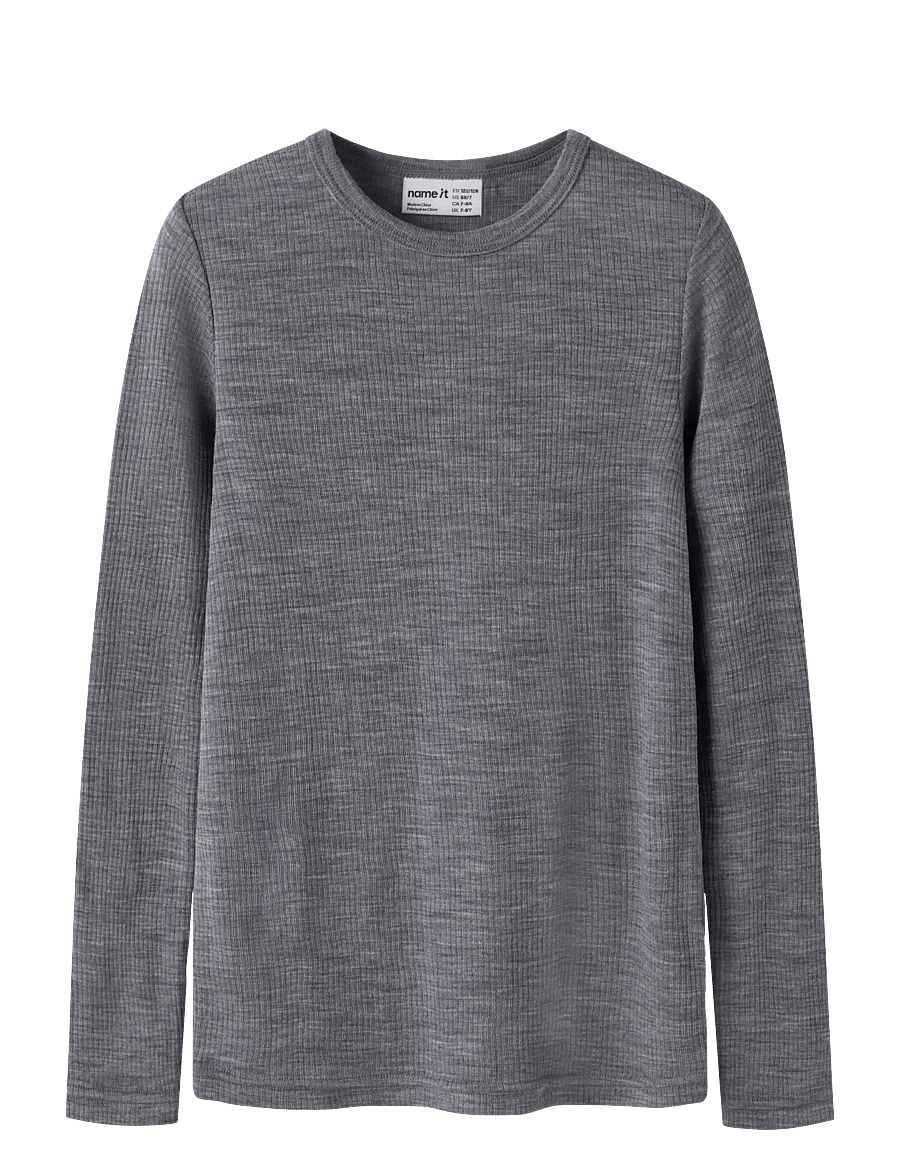 name it - NKNWAX WOOL RIB LS TOP - pikkade varrukatega t-särgid - folkstone gray - 0