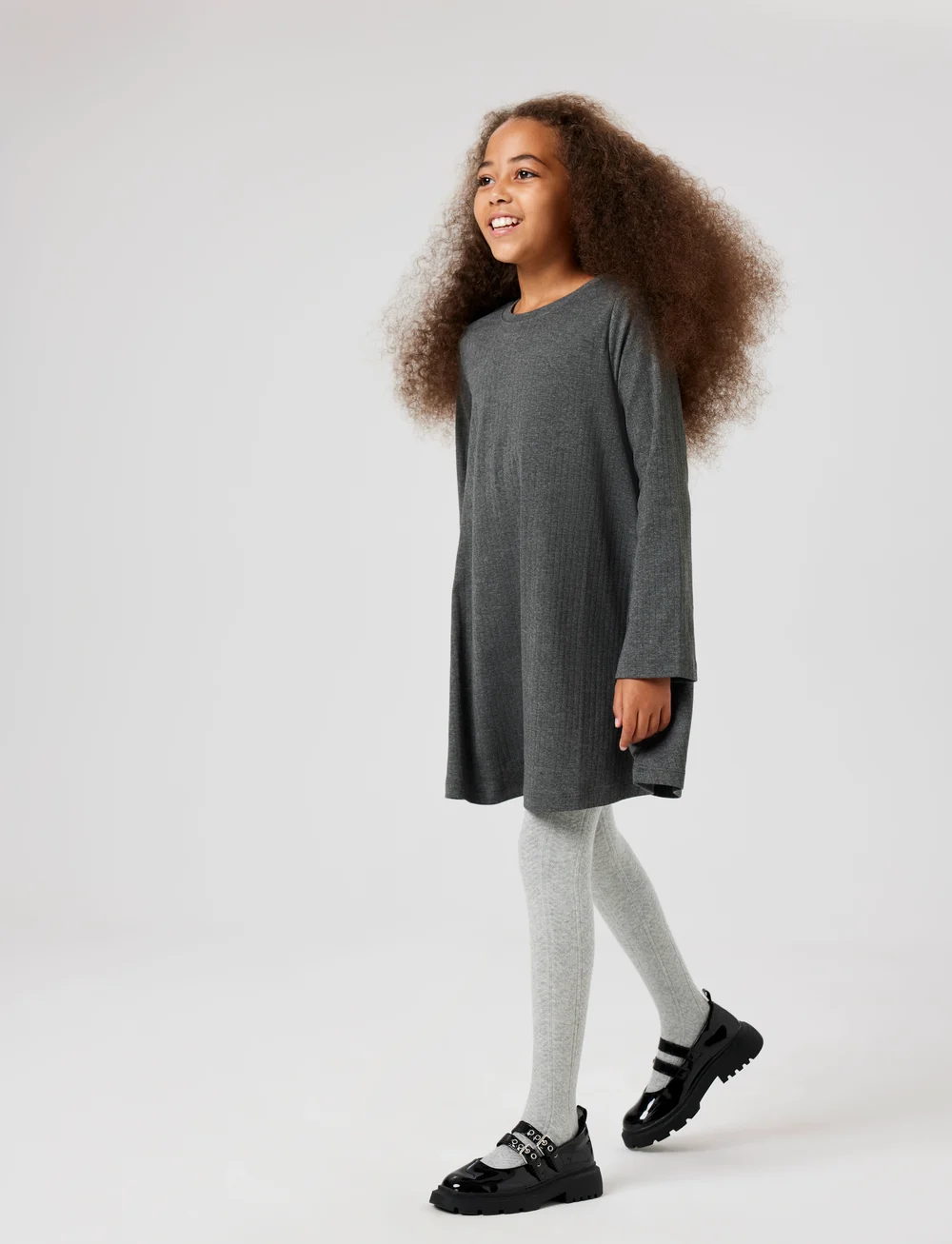 name it - NKFOLENIA LS DRESS - pikkade varrukatega vabaaja kleidid - dark grey melange - 0