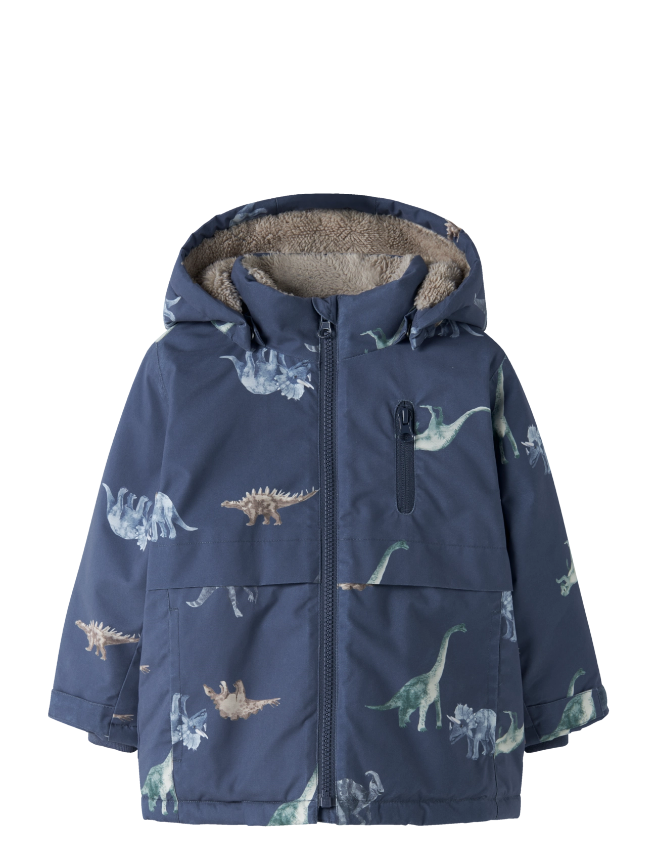 name it Nmmsnow05 Jacket Aop 1Fo, Kinder, Kinder Dino Print Kapuzen Winterjacke, Marineblau, Gr.86