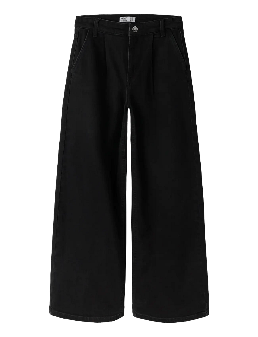 name it - NKFBELLA WIDE HW PL JEANS 3020-AZ L NOOS - laia säärega teksad - black denim - 0
