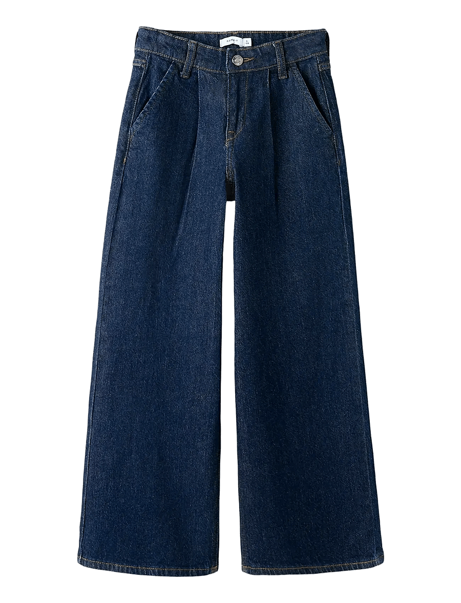name it - NKFBELLA WIDE HW PL JEANS 3020-AZ L NOOS - hosen mit weitem bein - dark blue denim - 1