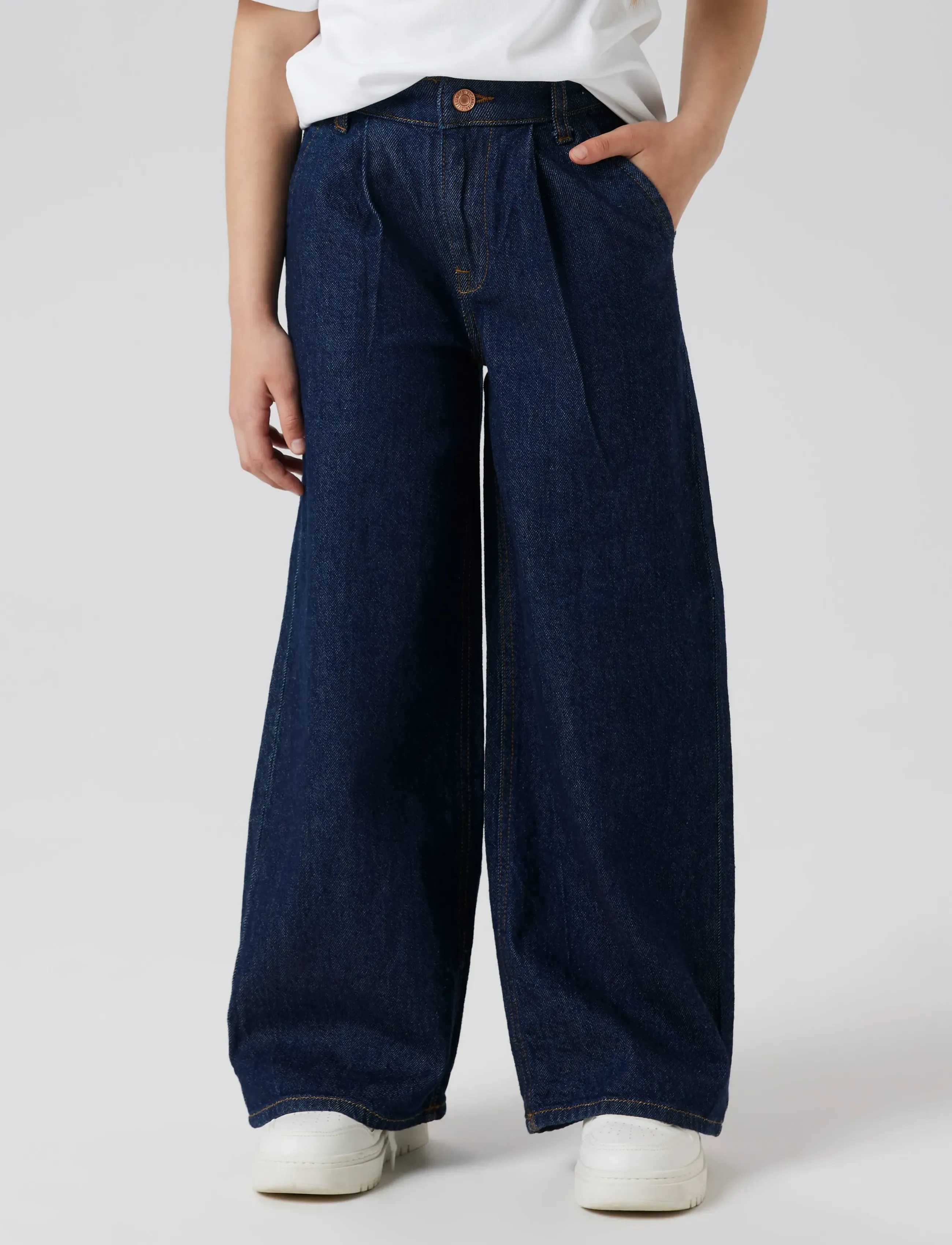 name it - NKFBELLA WIDE HW PL JEANS 3020-AZ L NOOS - hosen mit weitem bein - dark blue denim - 0