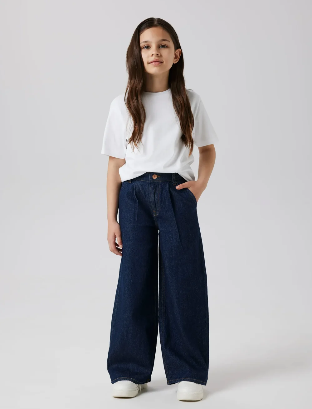 name it - NKFBELLA HW W PLEAT JEANS 3020-AZ L NOOS - brede jeans - dark blue denim - 3