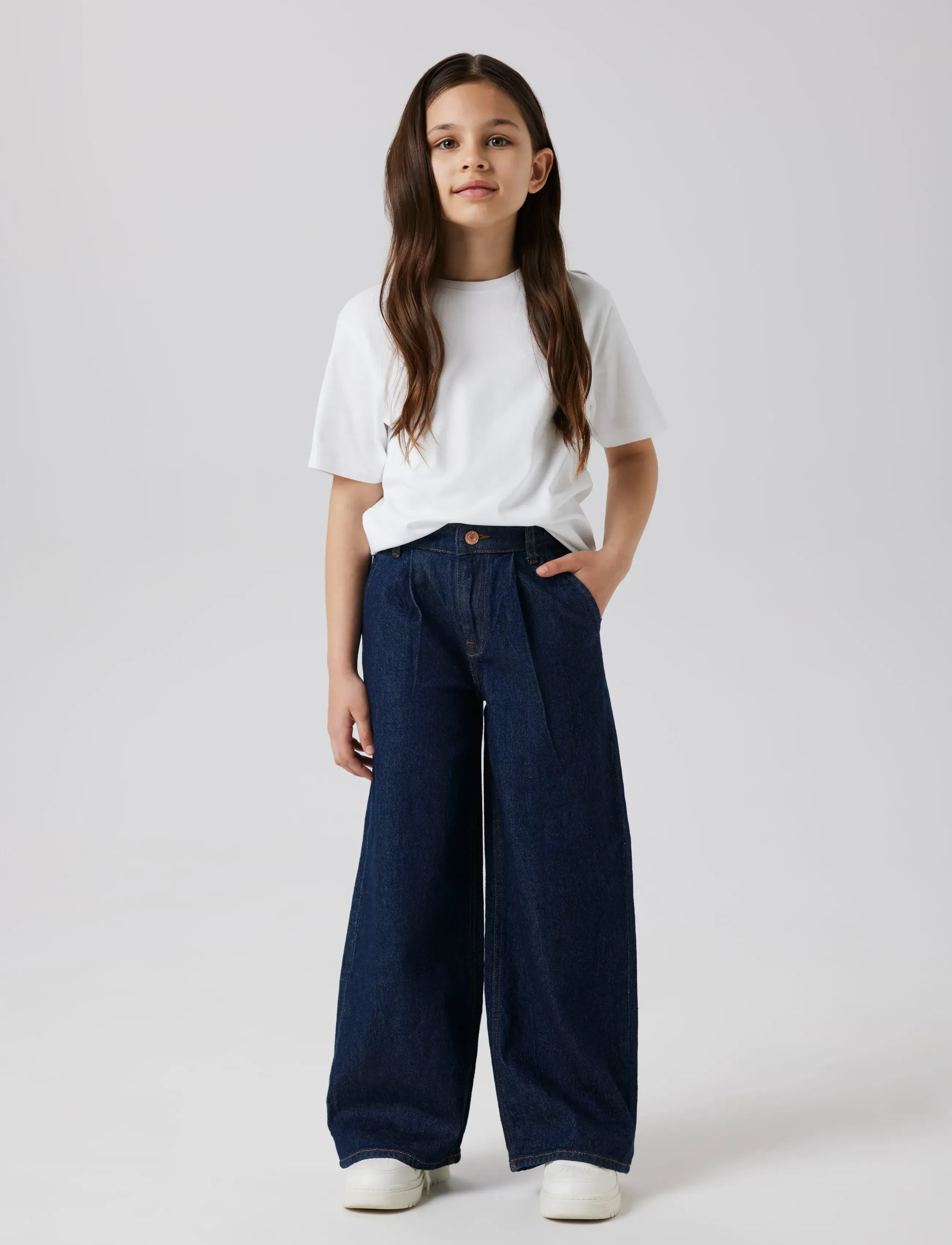 name it - NKFBELLA WIDE HW PL JEANS 3020-AZ L NOOS - hosen mit weitem bein - dark blue denim - 3