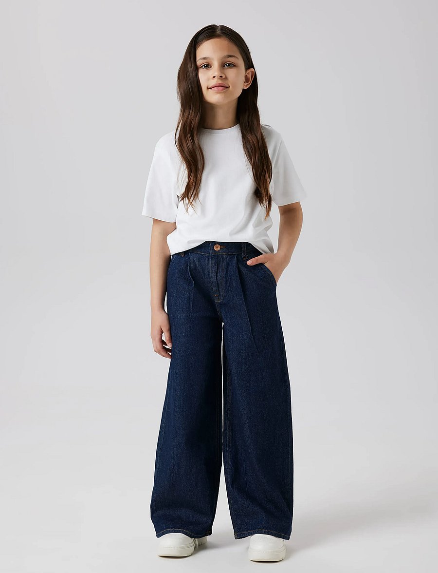 name it - NKFBELLA WIDE HW PL JEANS 3020-AZ L NOOS - hosen mit weitem bein - dark blue denim - 3