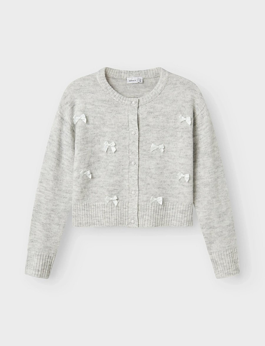 name it - NKFKARIN LS KNIT CARD - koftor - light grey melange - 0