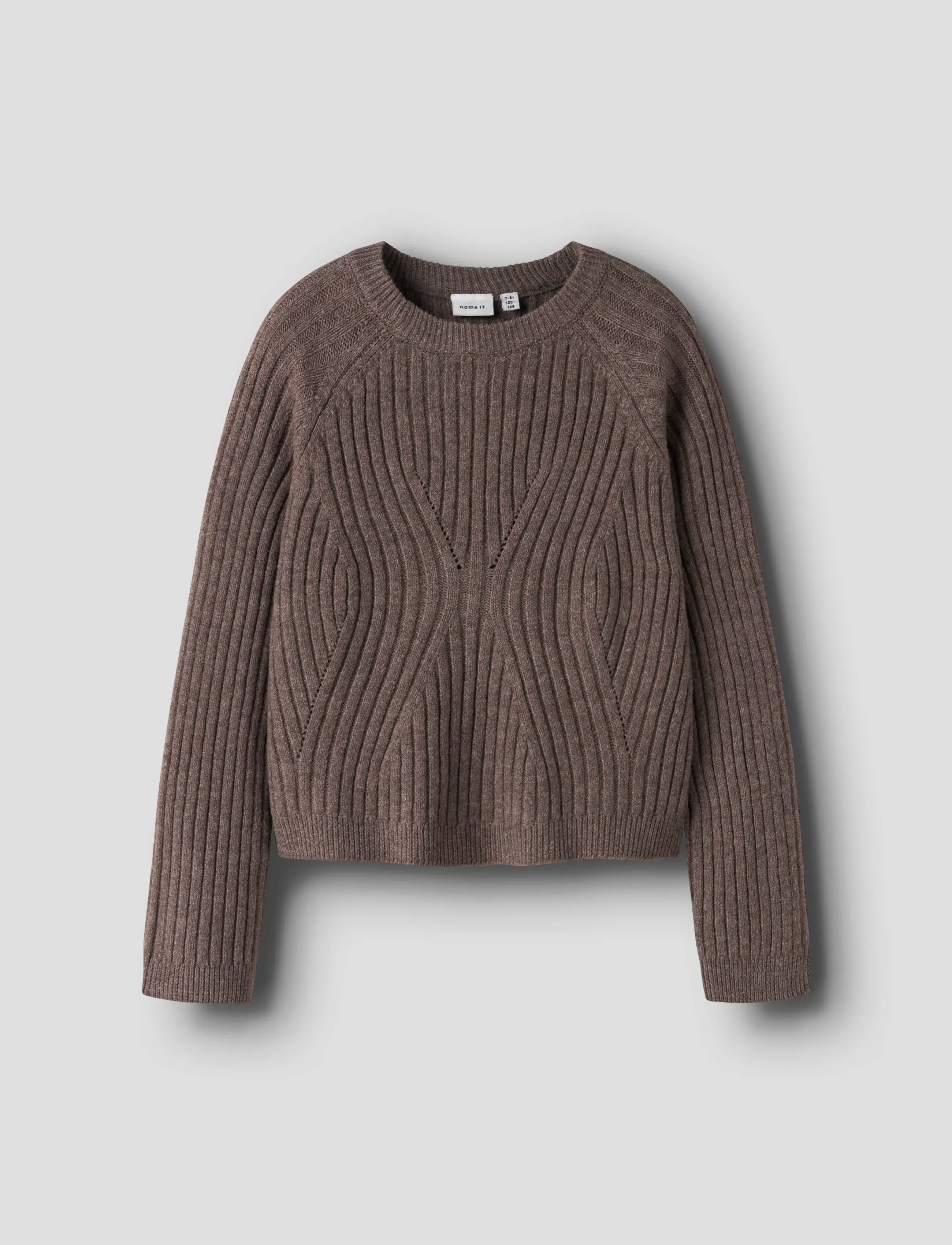 name it Nkfrikine Ls Short Knit Pullover Pb, 116, Knitwear, Braun - Pullovers, Kinder