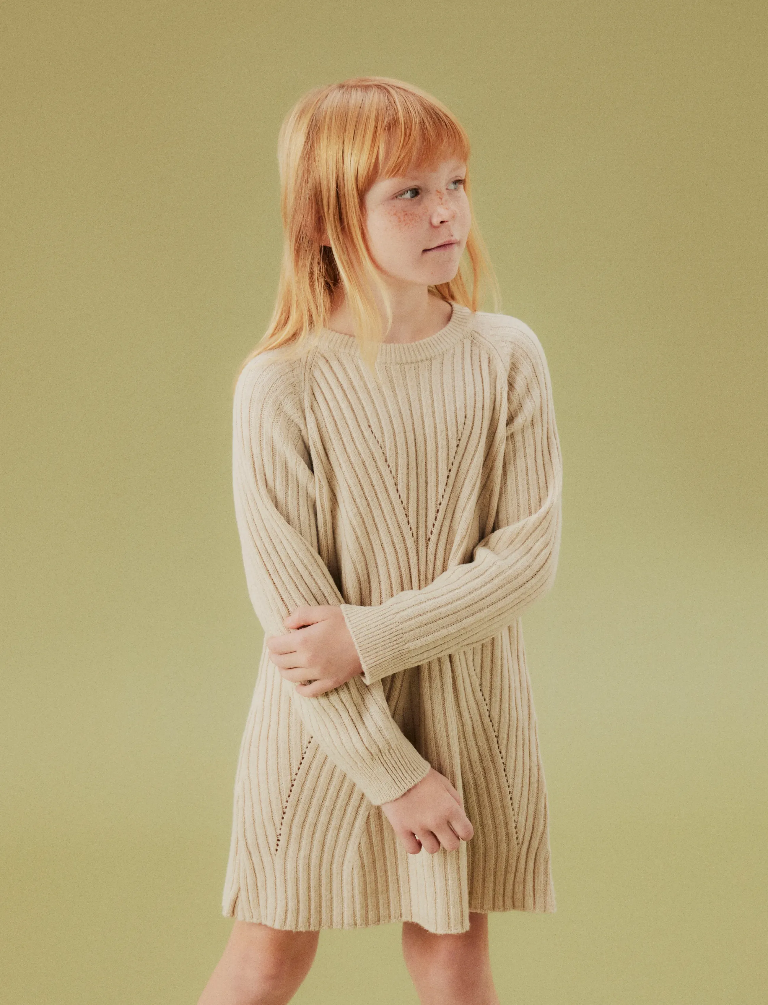 name it Nkfrikine Ls Knit Dress Pb, 122, Beige, Fritidskjoler > Fritidskjoler Med Lange Ærmer, Børn