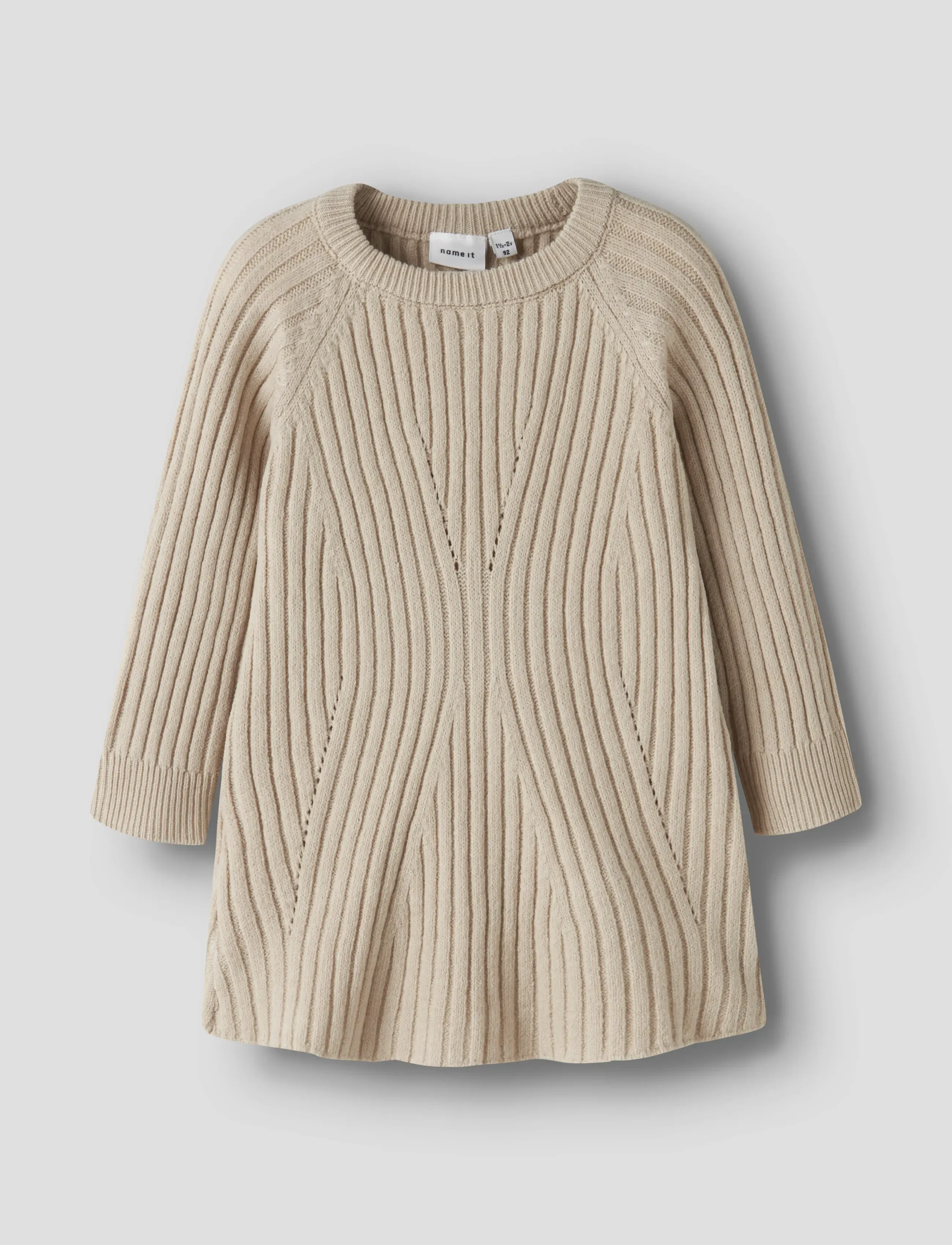 name it Nmfrikine Ls Knit Dress Pb, 116, Beige, Fritidskjoler > Fritidskjoler Med Lange Ærmer, Børn