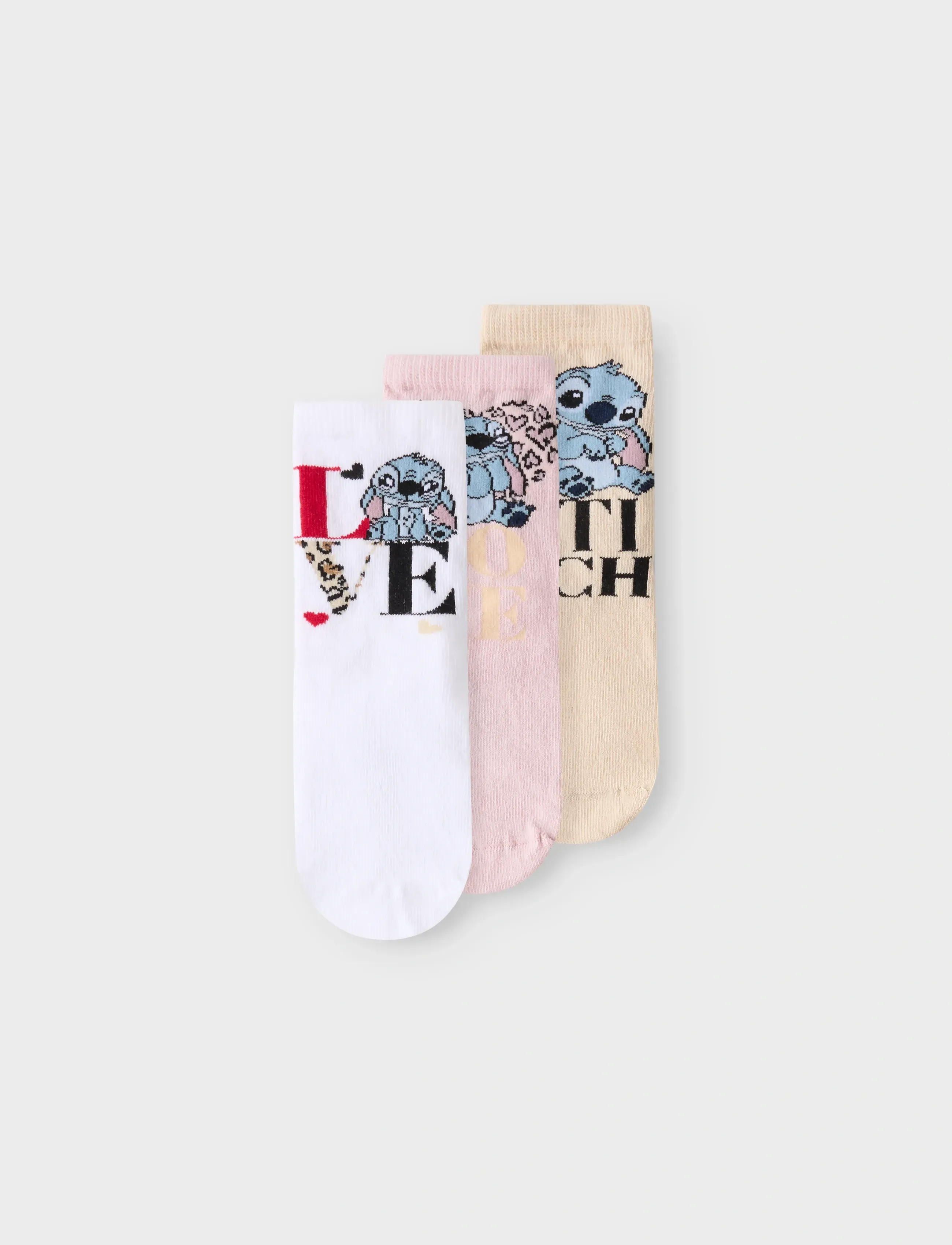 name it Nmfjane Stitch 3P Sock Wdi, Børn, Stitch Ankelstrømper 3-Pak, Cream, Str: 22-24