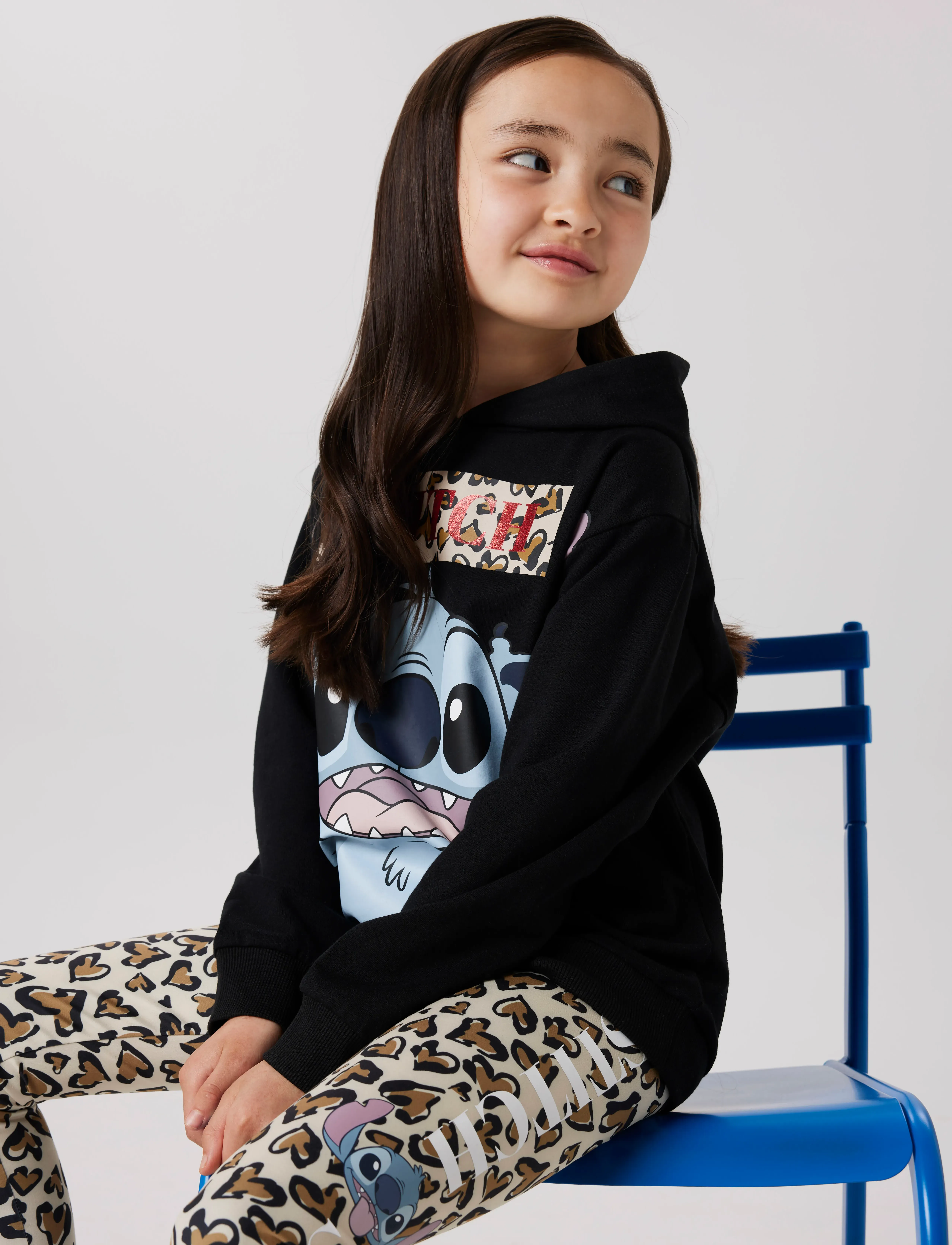 name it Nkfjixiri Stitch Nreg Sweat Wh Unb Wdi, Børn, Børne Stitch Hættetrøje, Sort, Str: 116