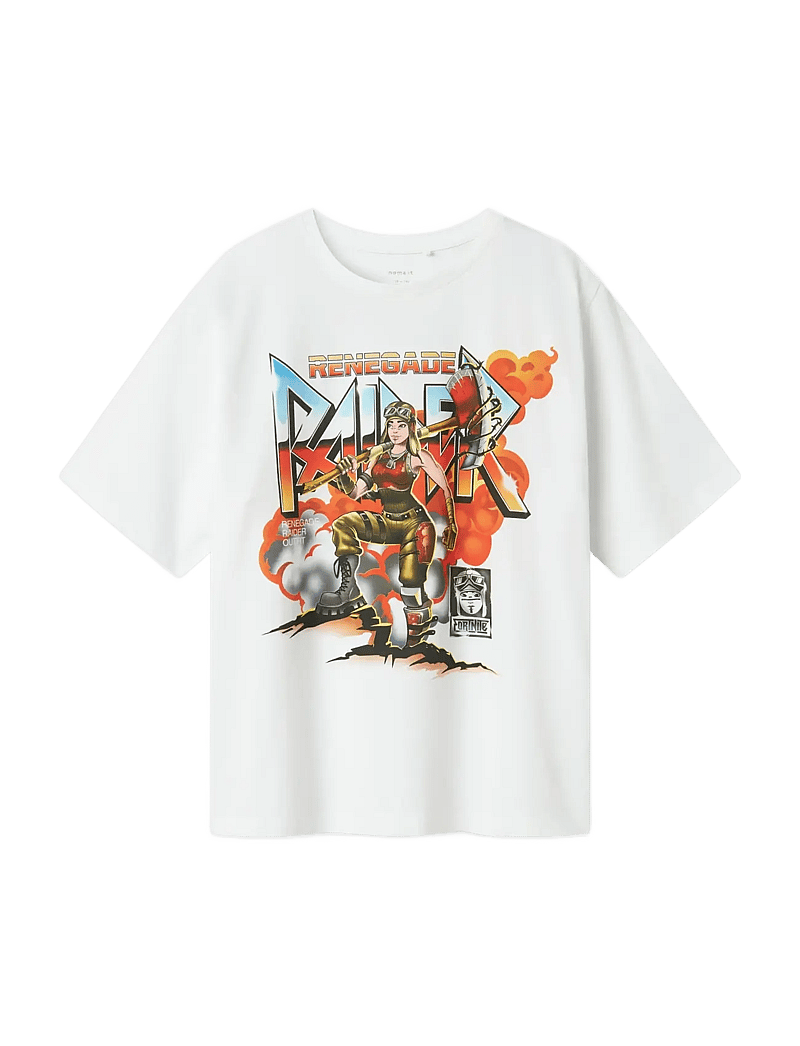 name it - NKMJAVALI FORTNITE NREG SS TOP BOX BFU - short-sleeved t-shirts - bright white - 0
