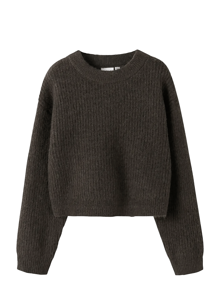 name it - NKFHOLLY LS BOXY SHORT KNIT NOOS - stickade tröjor - seal brown - 1