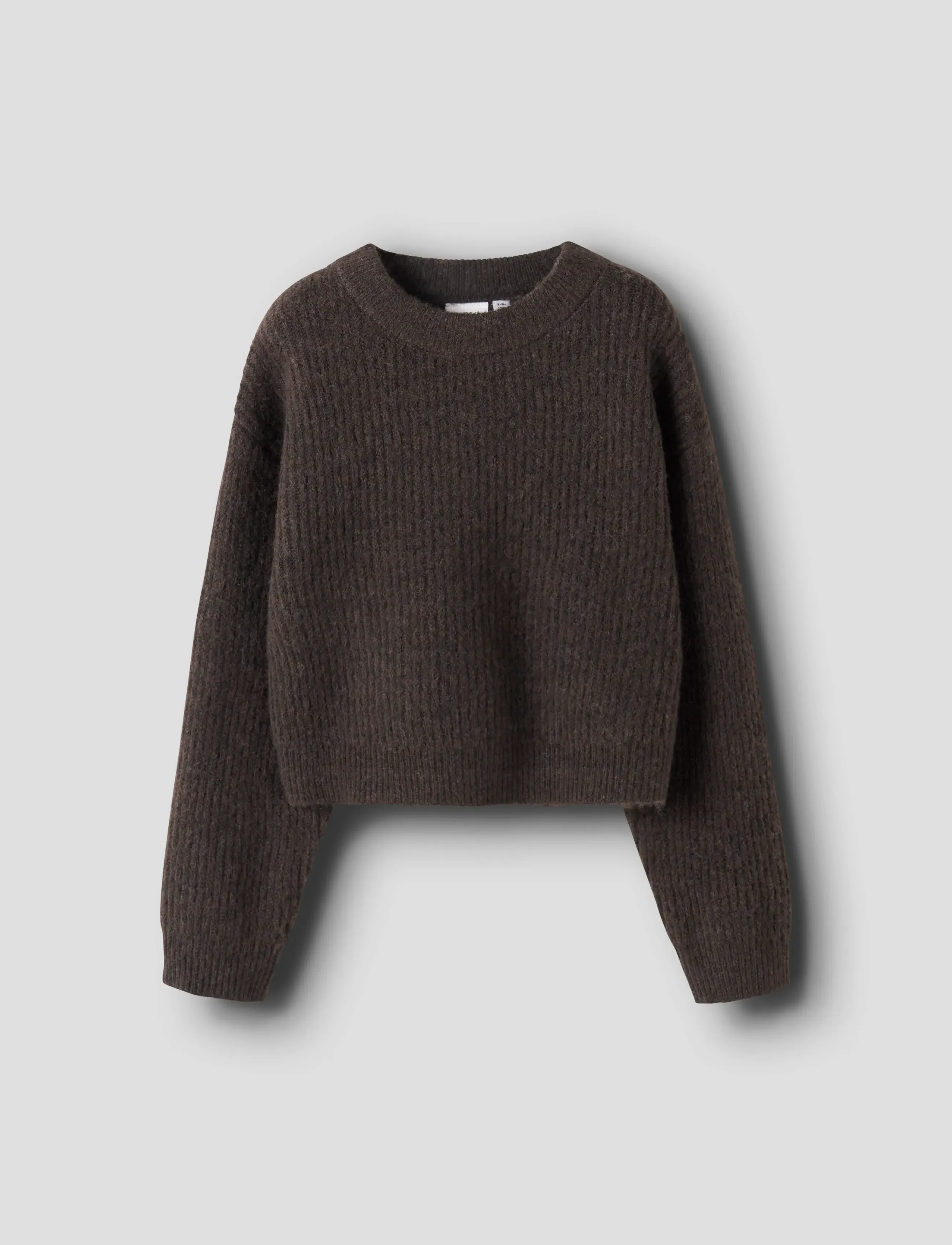 name it - NKFHOLLY LS BOXY SHORT KNIT NOOS - stickade tröjor - seal brown - 0