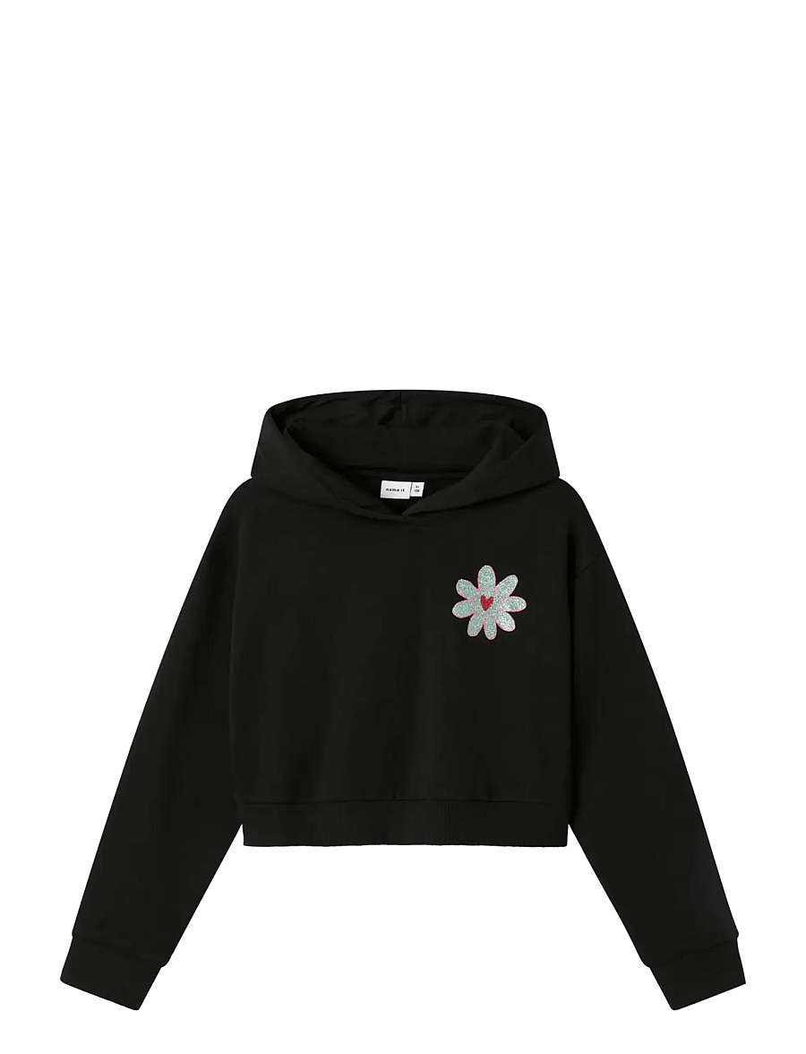 name it - NKFKORY LS CROP BOXY SWE WH BRU PS NOOS - kapuzenpullover - black - 0