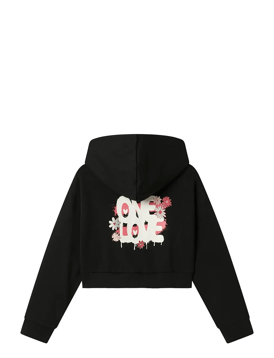 name it - NKFKORY LS CROP BOXY SWE WH BRU PS NOOS - kapuzenpullover - black - 1
