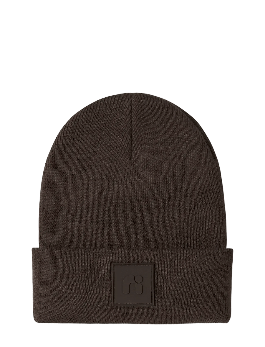 name it - NMNMALIK KNIT BEANIE BADGE1 - kootud mütsid - seal brown - 2
