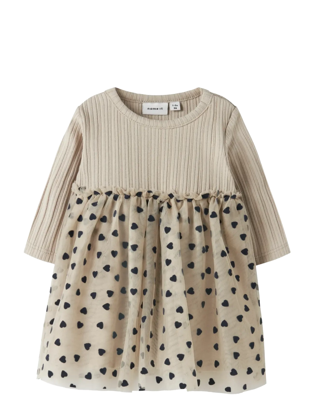 name it NBFNEA LS TULLE DRESS - Riided - ISLAND FOSSIL / beige