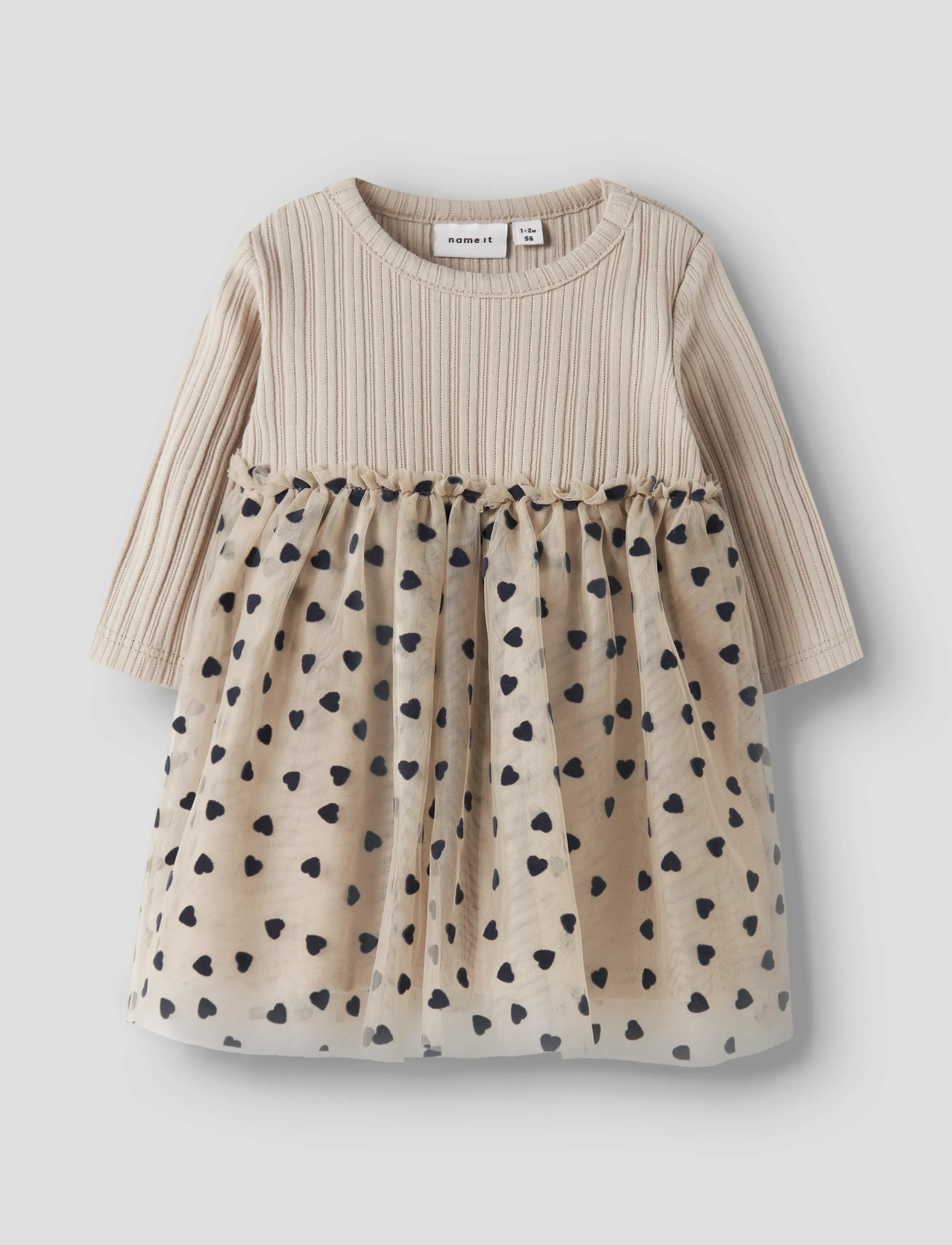 name it Nbfnea Ls Tulle Dress, 56, Beige, Babykjoler > Langærmede Babykjoler, Børn