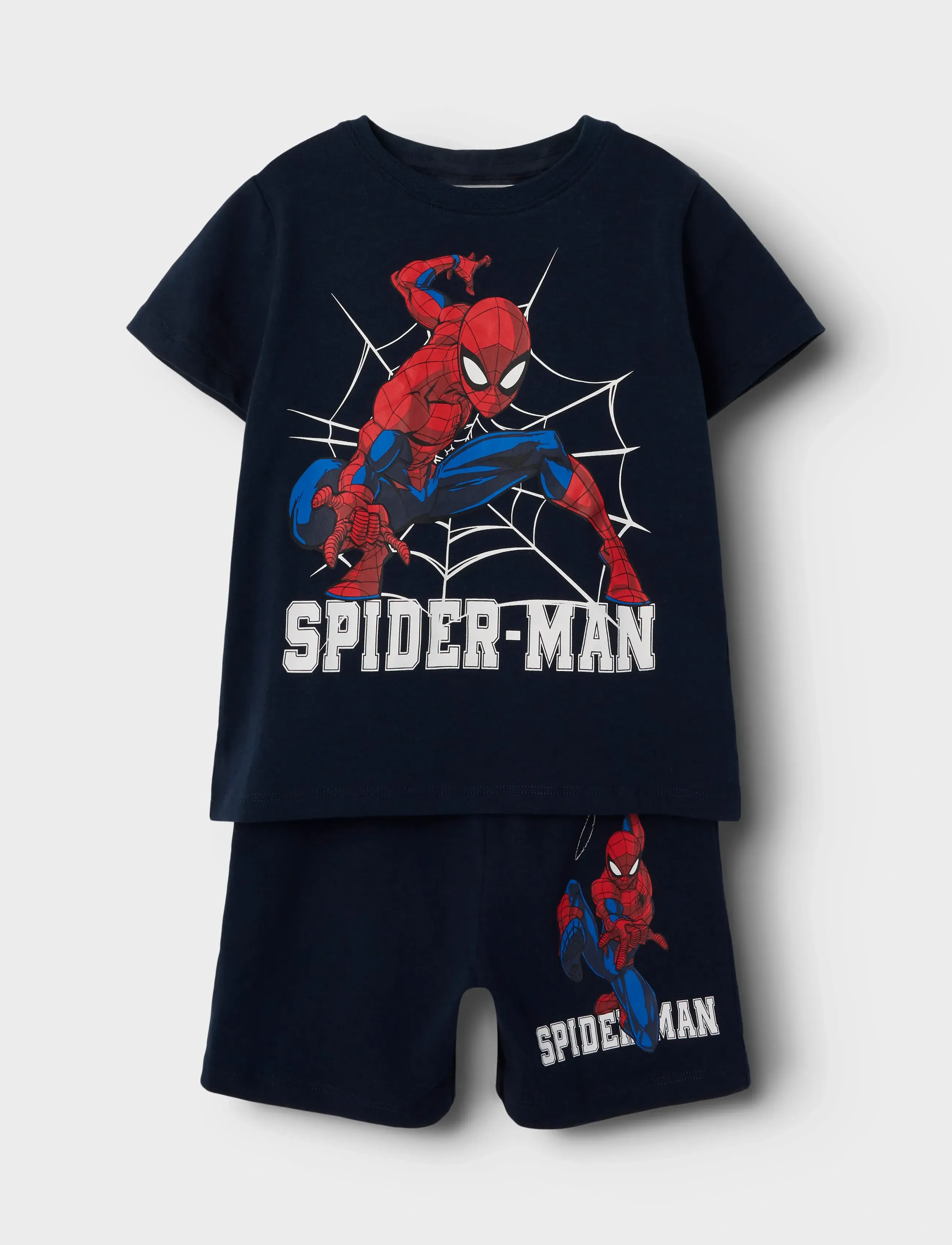 name it Nmmmus Spider Ss Nightset Mar, Børn, Spider-Man Kort Pyjamasæt, Navy, Str: 92